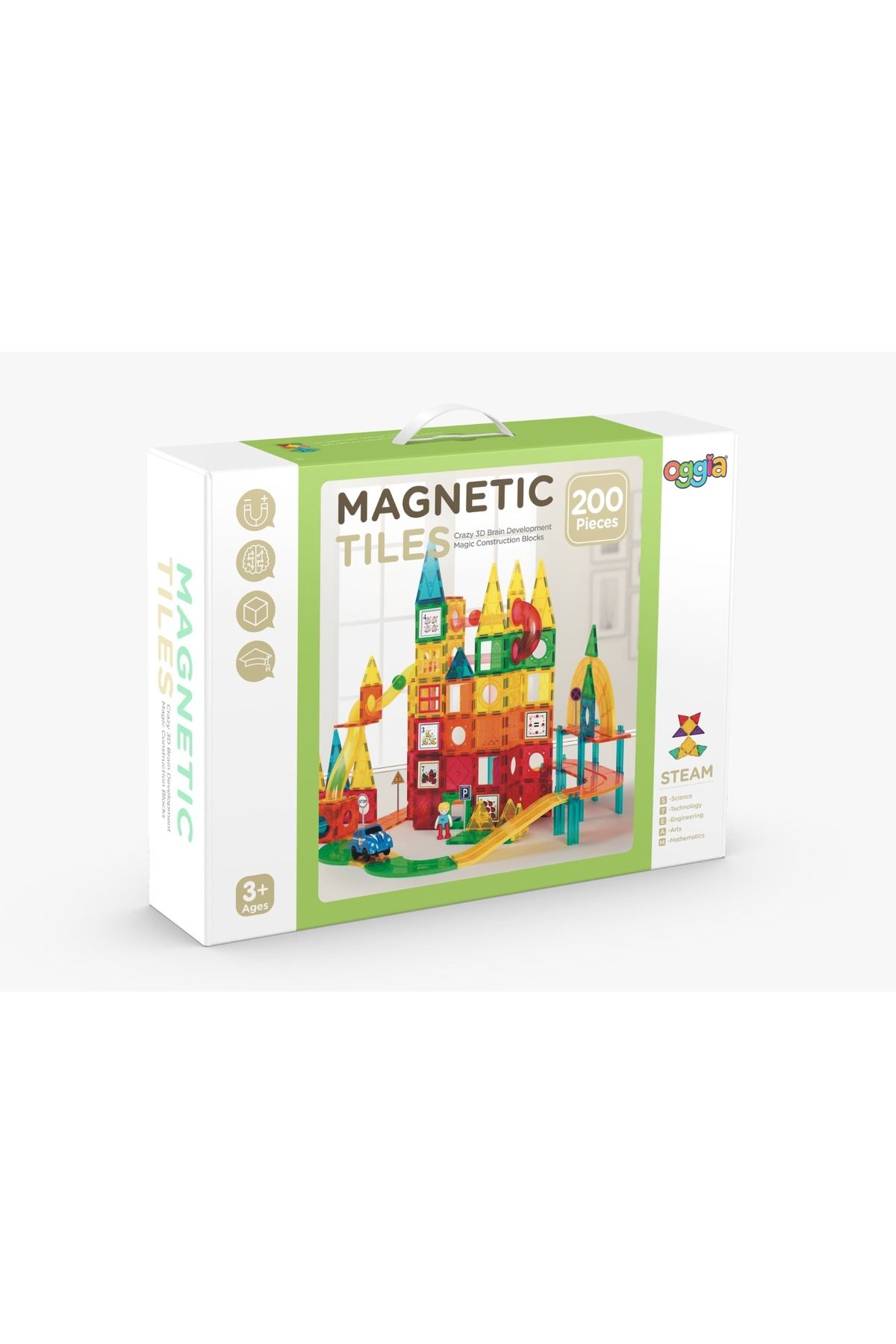 OGGİA Magnetic Tiles 200 Parça Premium Manyetik Oyun Seti KBM-200