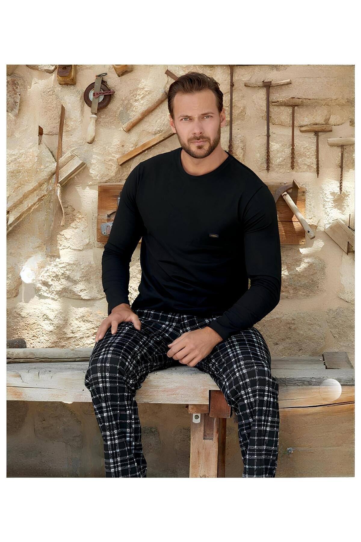 Aydoğan Erkek Uzun Kollu Jakarlı Pijama Takımı Homewear Cotton Pajama Set