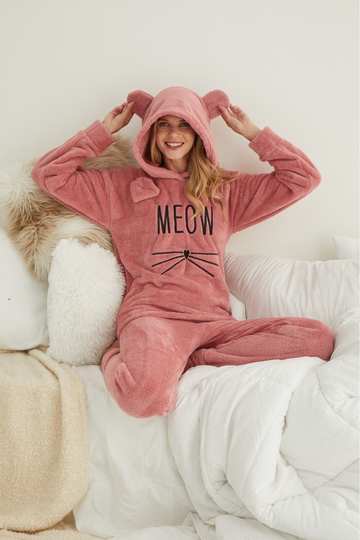 BERİN HOMEWEAR Kadın Welsoft Kapşonlu Kışlık Pijama Takımı
