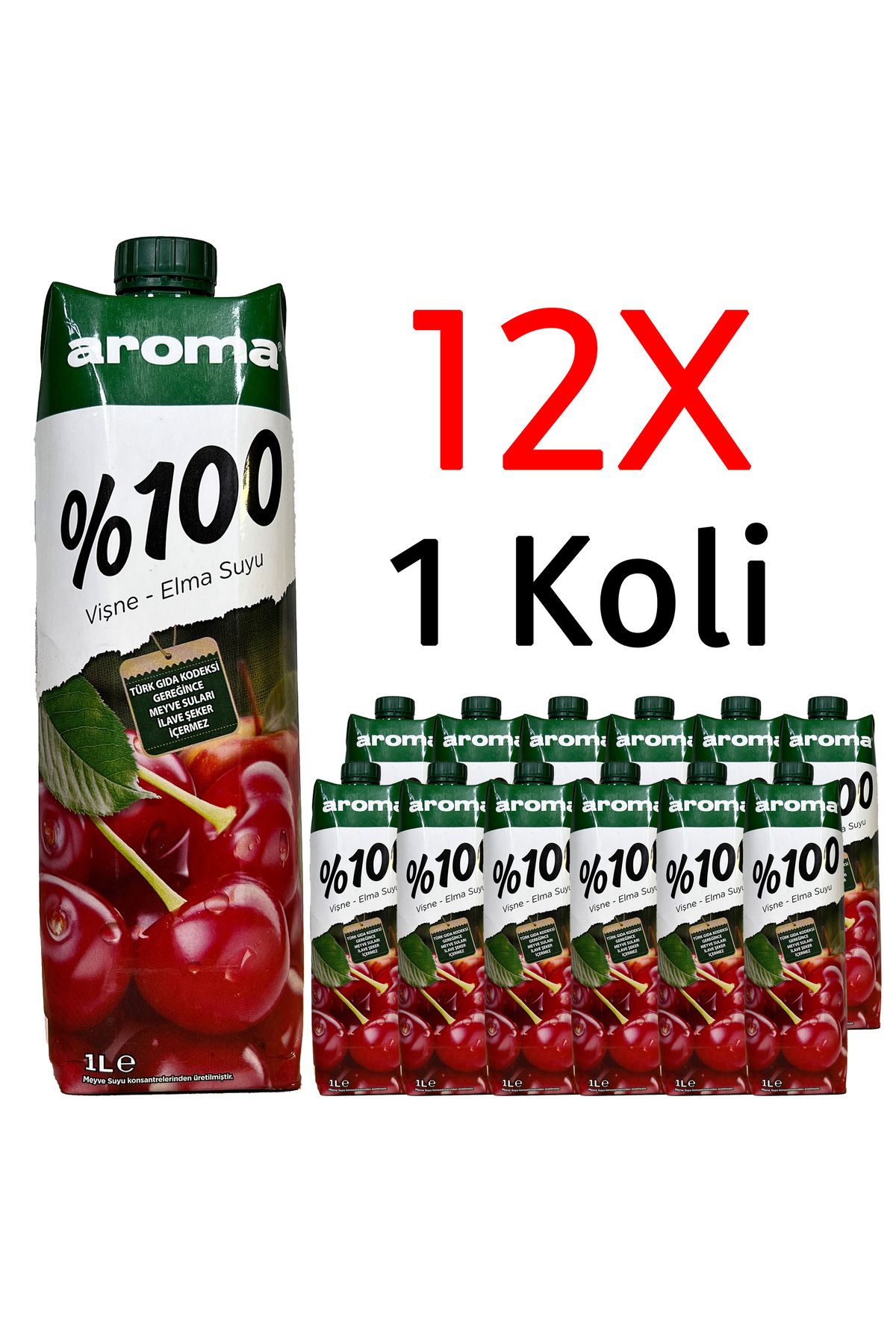 Aroma %100 Vişne-Elma Meyve Suyu 1L 12 Adet