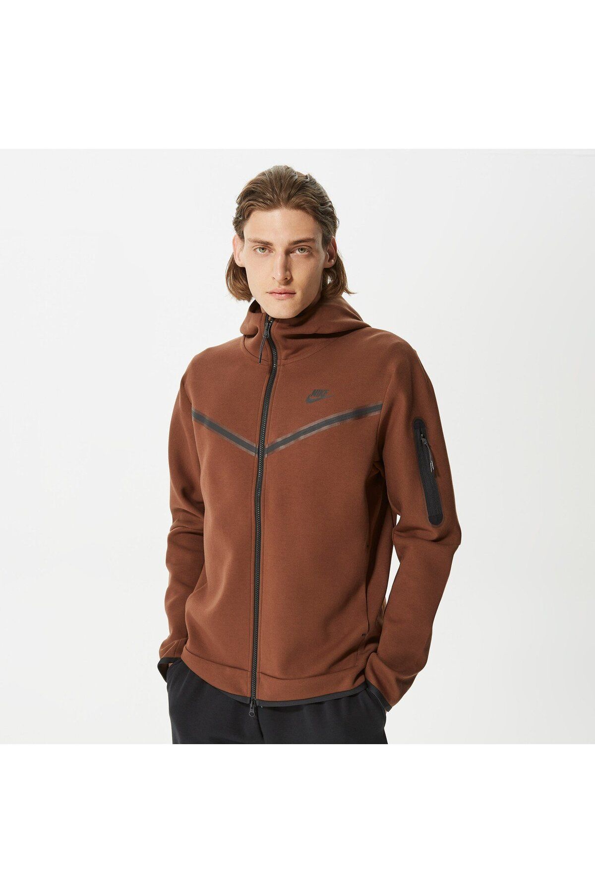 Nike Sportswear Tech Fleece Hoodie Full-Zip Wildrunner Erkek Kahverengi Sweatshirt CU4489-259