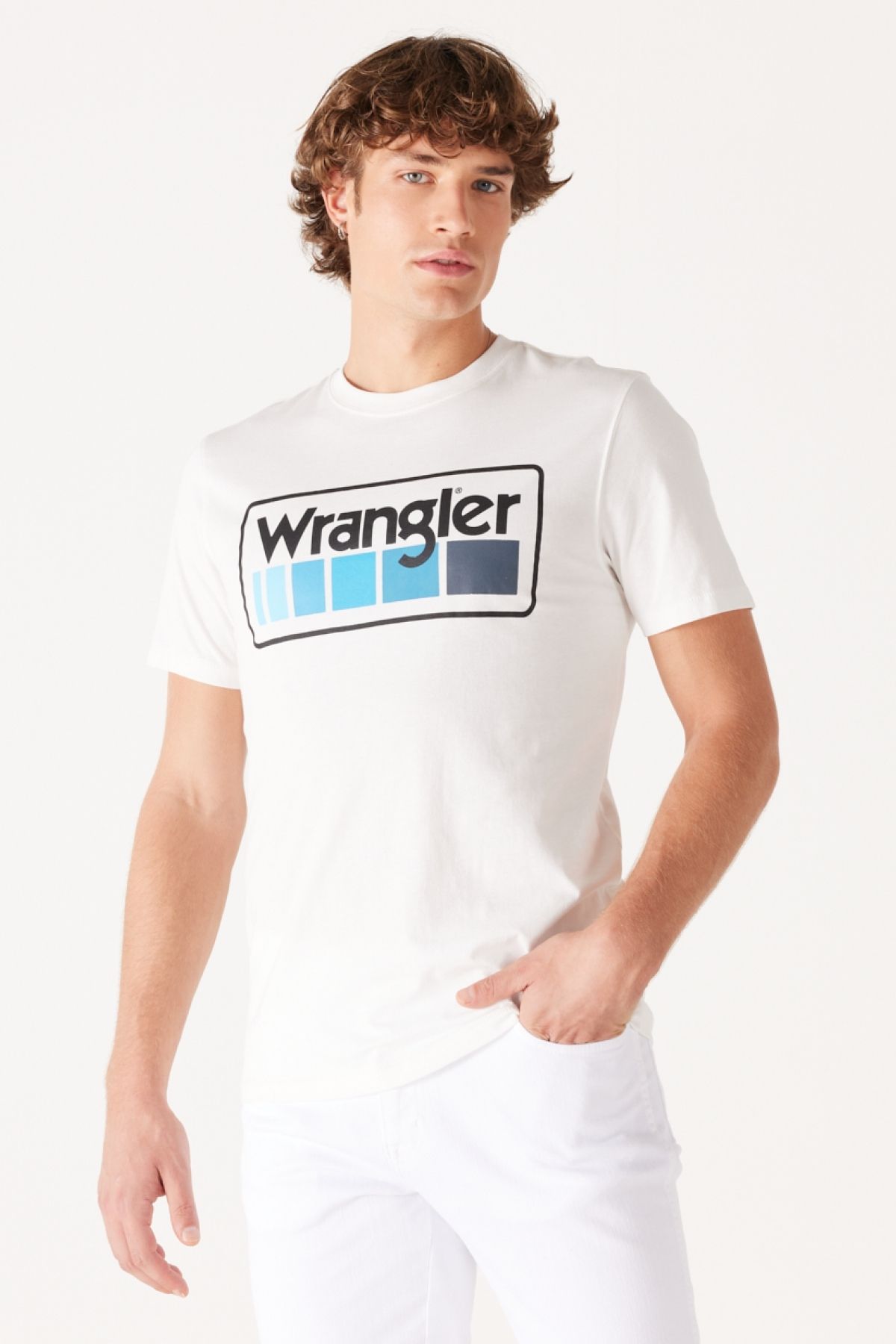 Wrangler Regular Fit Normal Kesim Bisiklet Yaka %100 Pamuk Kırık Beyaz Erkek T-shirt