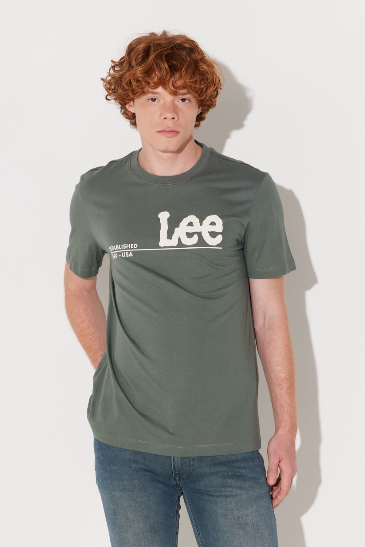 Lee Regular Fit Normal Kesim Bisiklet Yaka %100 Pamuk Yeşil Erkek T-shirt