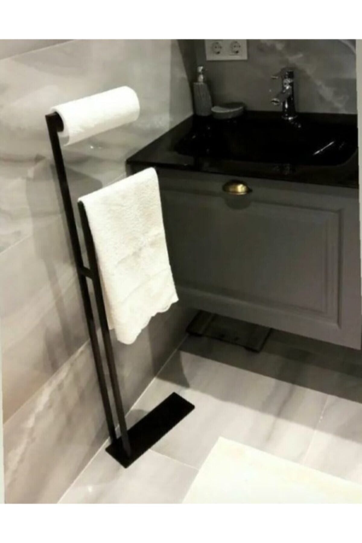 RENKYAPI Siyah Ferforje Havluluk Devrilmez Sağlam Şık Kullanışlı Banyolarınıza Şıklık Katar Yükseklik 120cm