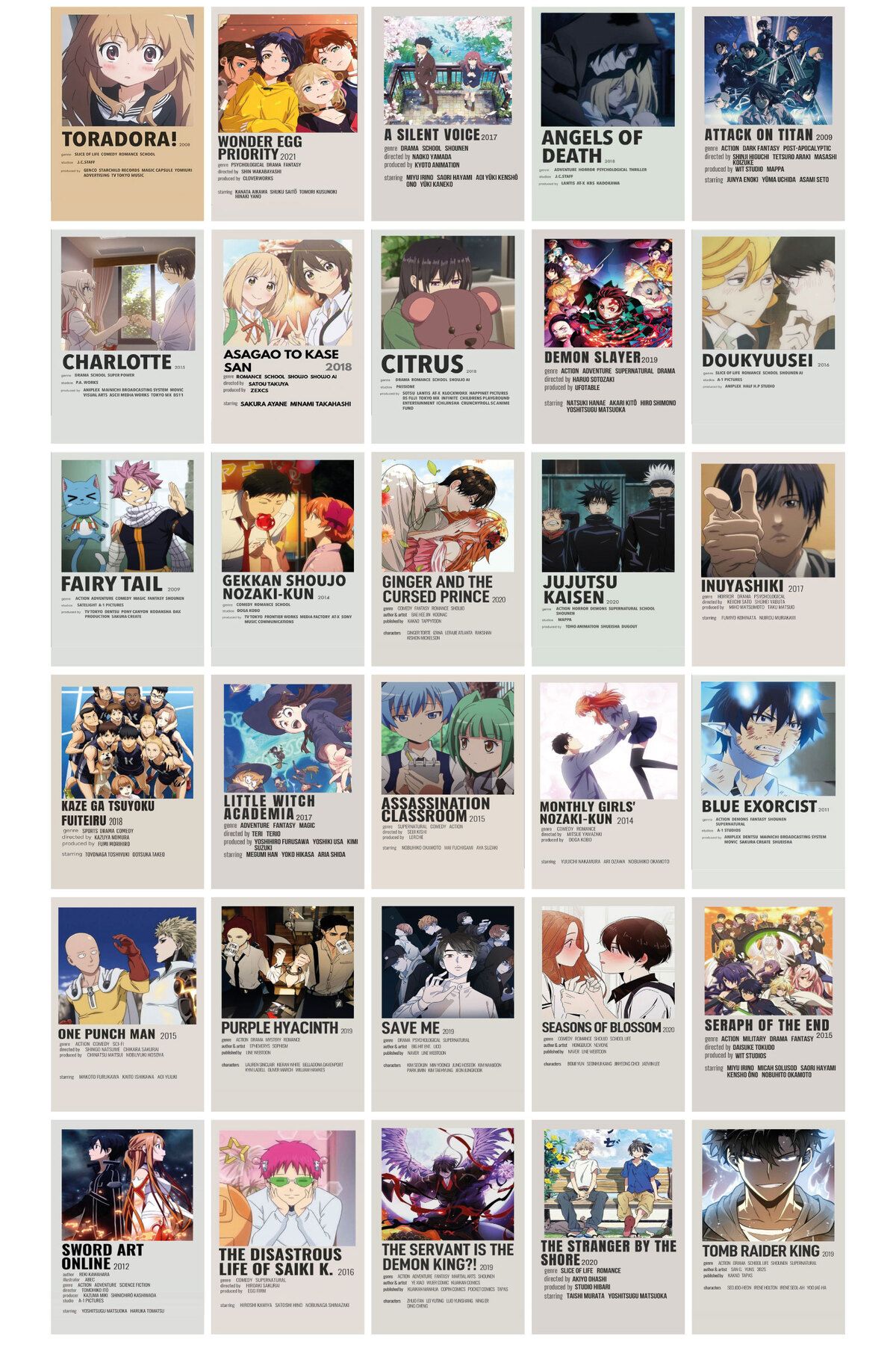 AKILLICA Anime Movie 30'lu Duvar Posteri Seti Manga Anime Poster Kolaj Seti