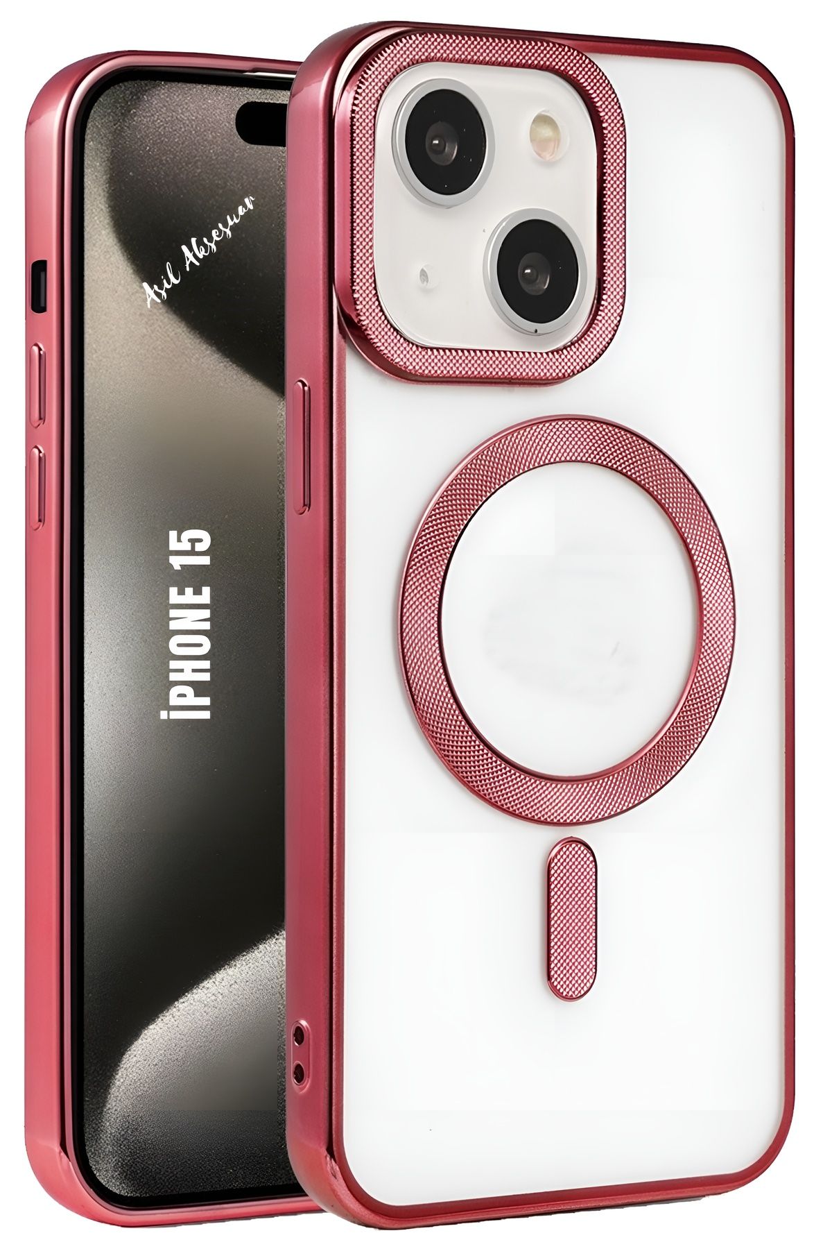 AQUA AKSESUAR Apple iPhone 15 Uyumlu Magsafe Şarj Özellikli Esnek Arkası Şeffaf Logo Detayı Açık Kılıf