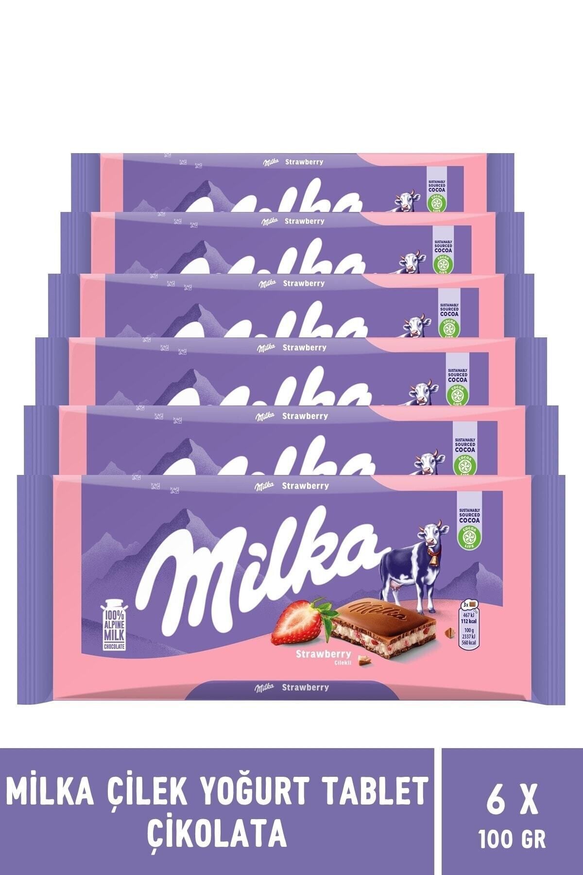 Milka Çilek Yoğurt Tablet Çikolata 100 gr - 6 Adet