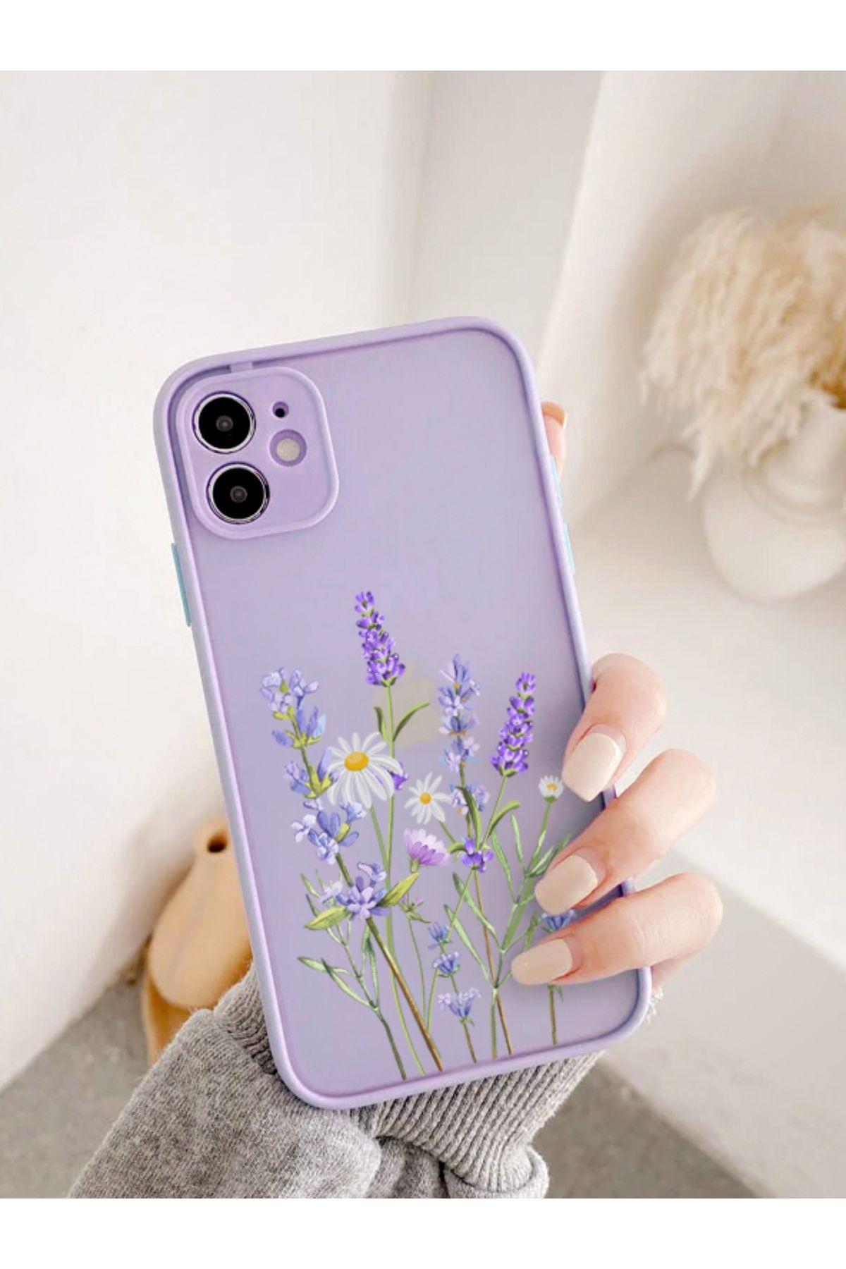 mooodcase Iphone 11 Uyumlu Lila Kamera Lens Korumalı Lavender Desenli Lüx Telefon Kılıfı