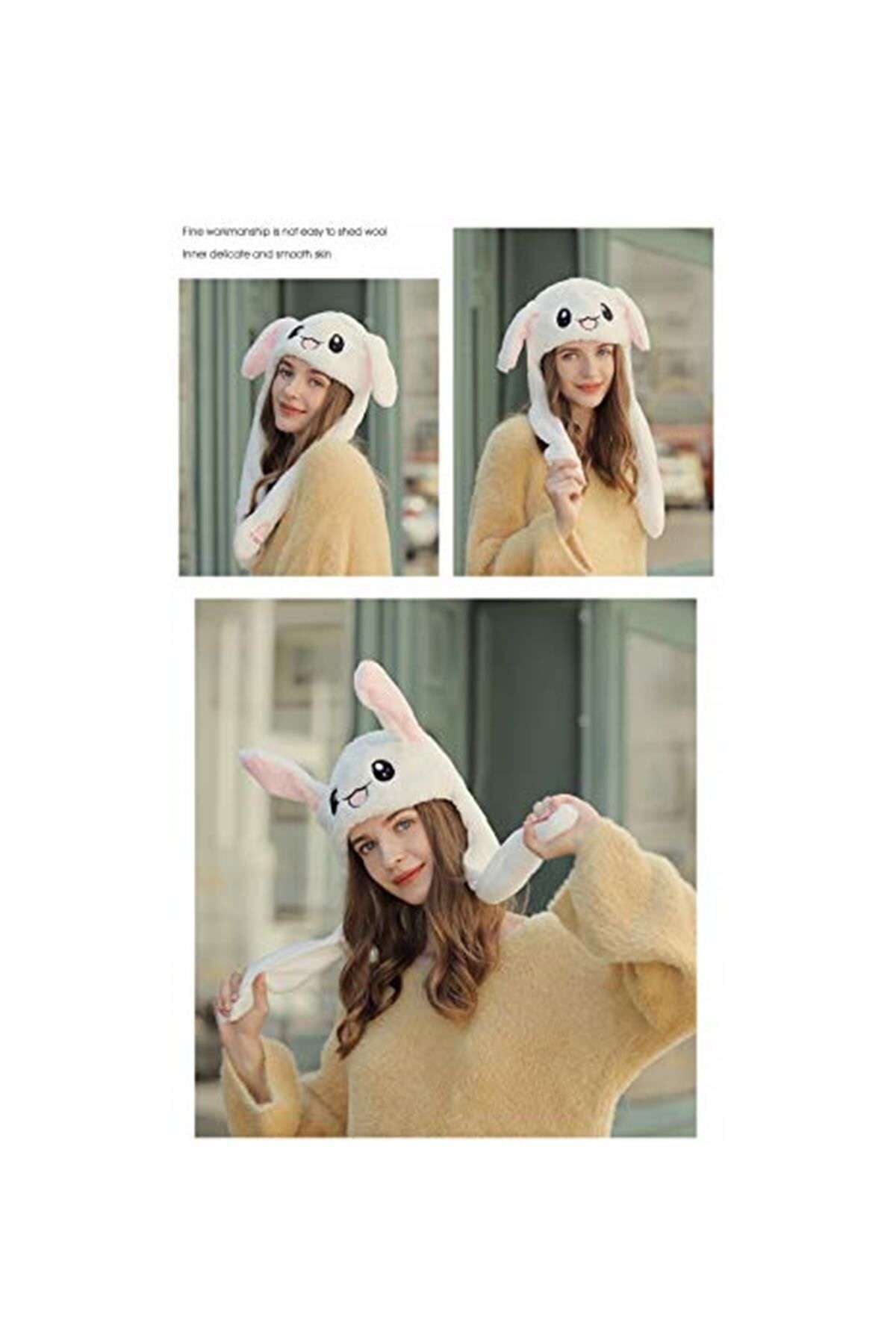 Miuno Bunny Şapka Tavşan Kulaklar Şapka Sıkışma Hava Yastığı Hareketli Şapka Pelüş Hediye (led'li)