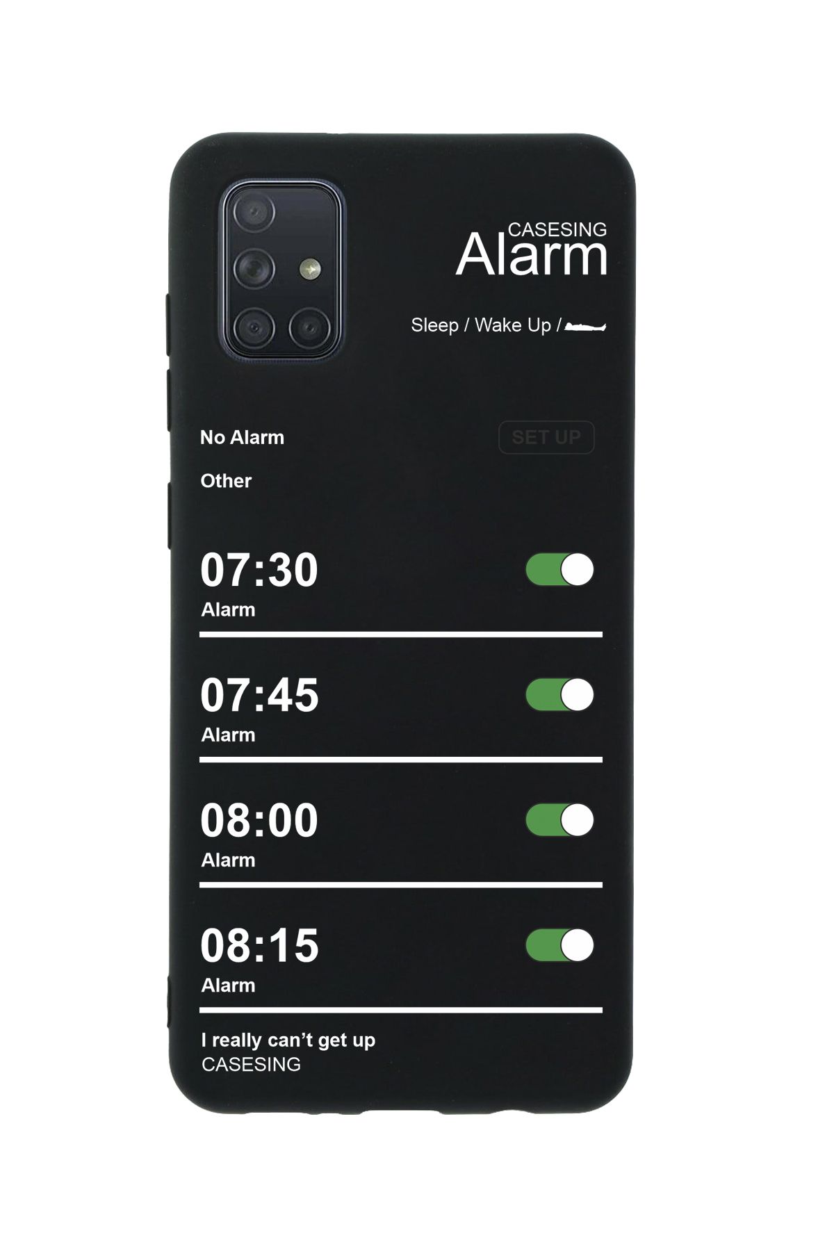 casesing Samsung Galaxy A71 Siyah Alarm Tasarımlı İçi Süet Kaplı Lansman Kılıf