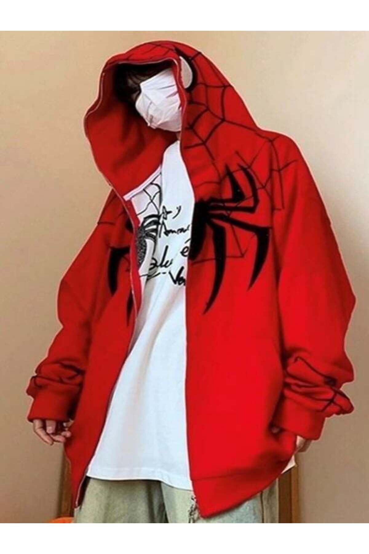 DEEFWEAR Kırmızı Kapüşonlu Spiderman Maske Hırka -mingalondon