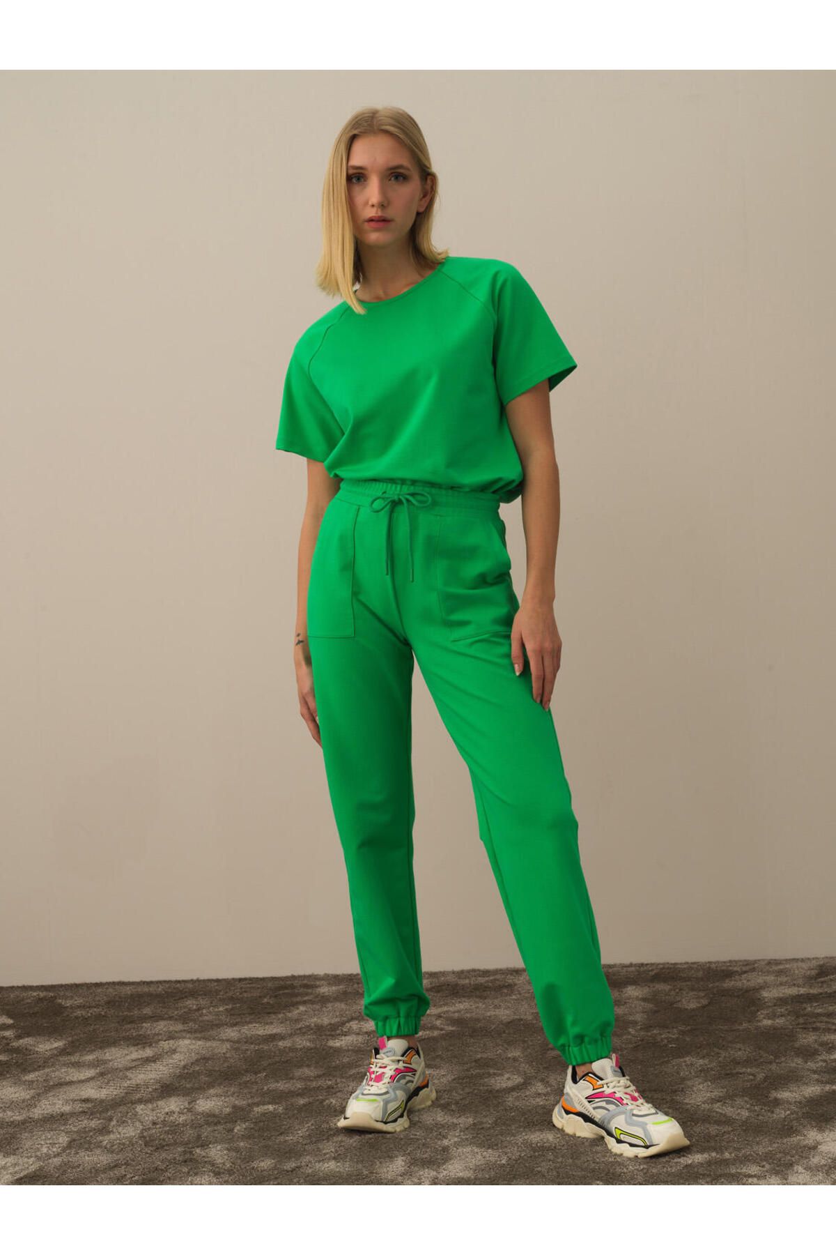 Xint Kadın Yeşil Pamuklu Oversize Sweat Pantolon