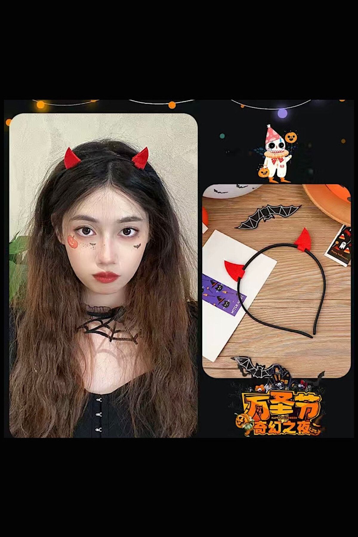Giraffe Halloween Cadılar Bayramı Kostüm Parti Cosplay Devil Horns Şeytan Boynuzu Kırmızı Taç