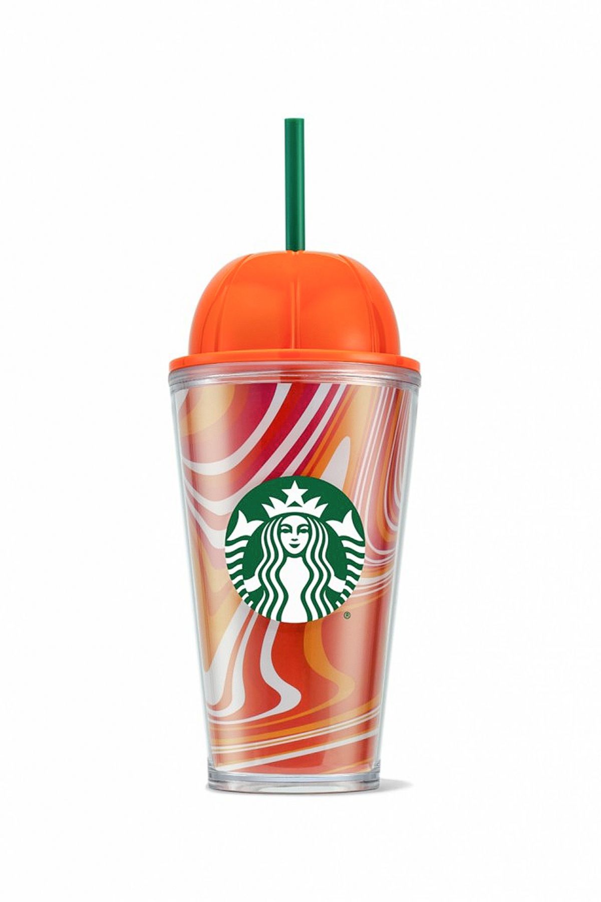 Starbucks Balkabağı Tasarımlı Plastik Pipetli Termos PSL Serisi 473ml