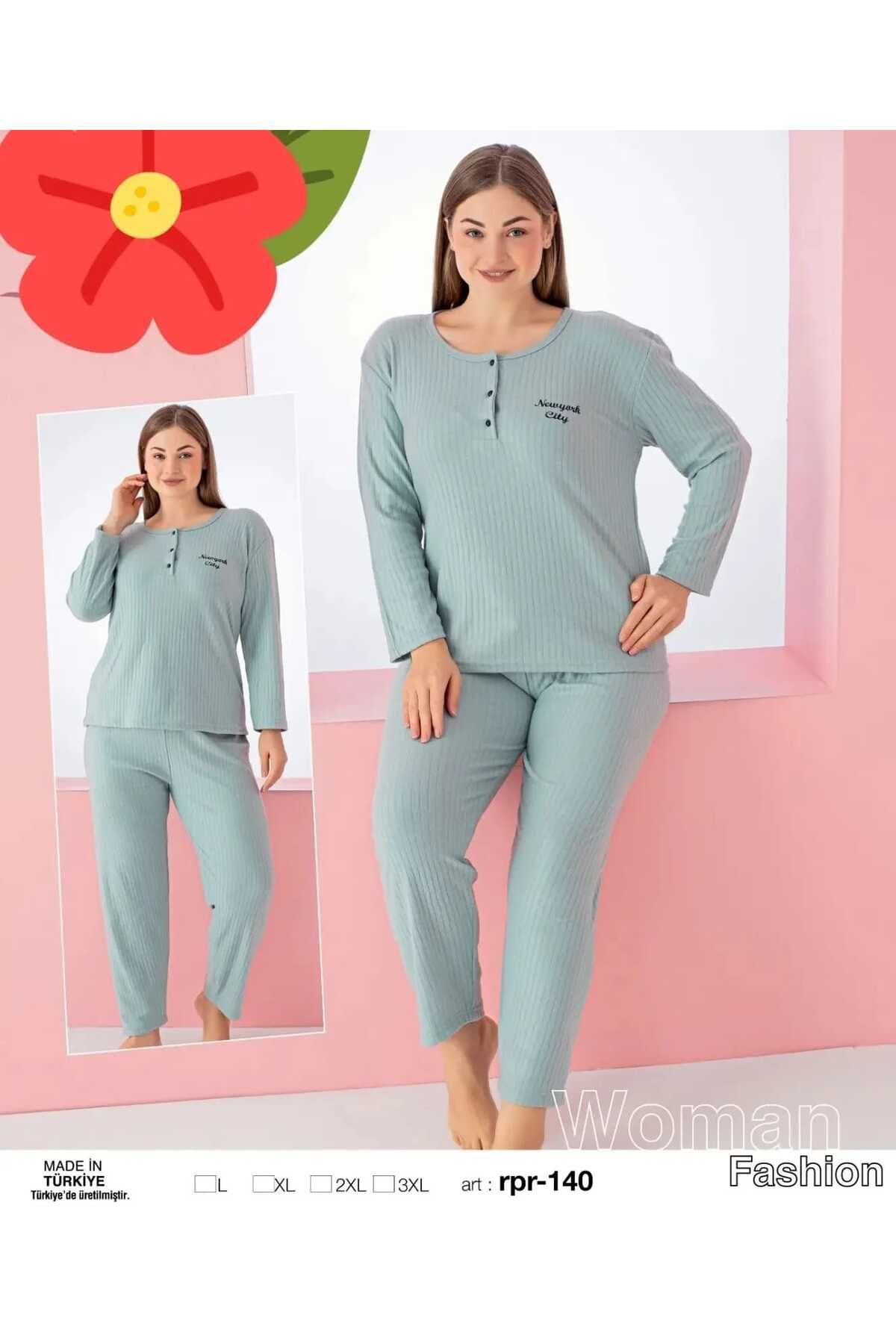 pijamakeyfi Kadın Büyük Beden Raporlu Pijama Takımı