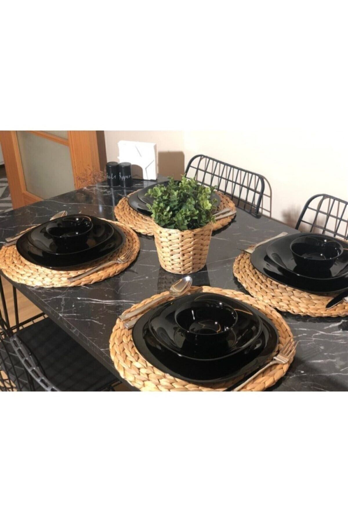 STONE CONCEPT MOBİLYA Siyah Mermer Desen 70x110yemek Masası Mutfak Masası 4 Kişilik Tel Sandalyeli 70x120cm Tabla