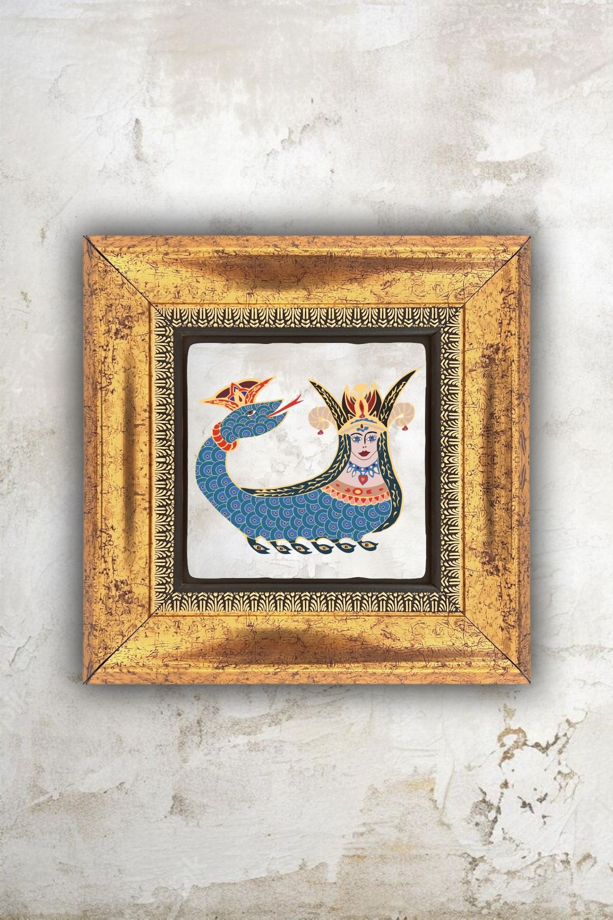 beedene Şahmaran Çerçeveli Tablo Doğal Taş Duvar Dekoru Şahmeran 20x20cm Wall Decor
