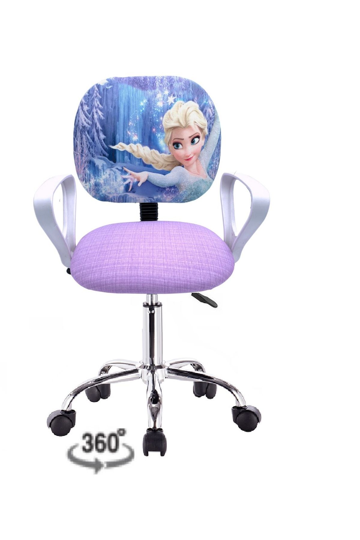 Depolife Frozen Ofis Ders Çalışma Faliyet Koltuğu Karlar ülkesi Çocuk Odası Sandalyesi Döner krom ayak lila