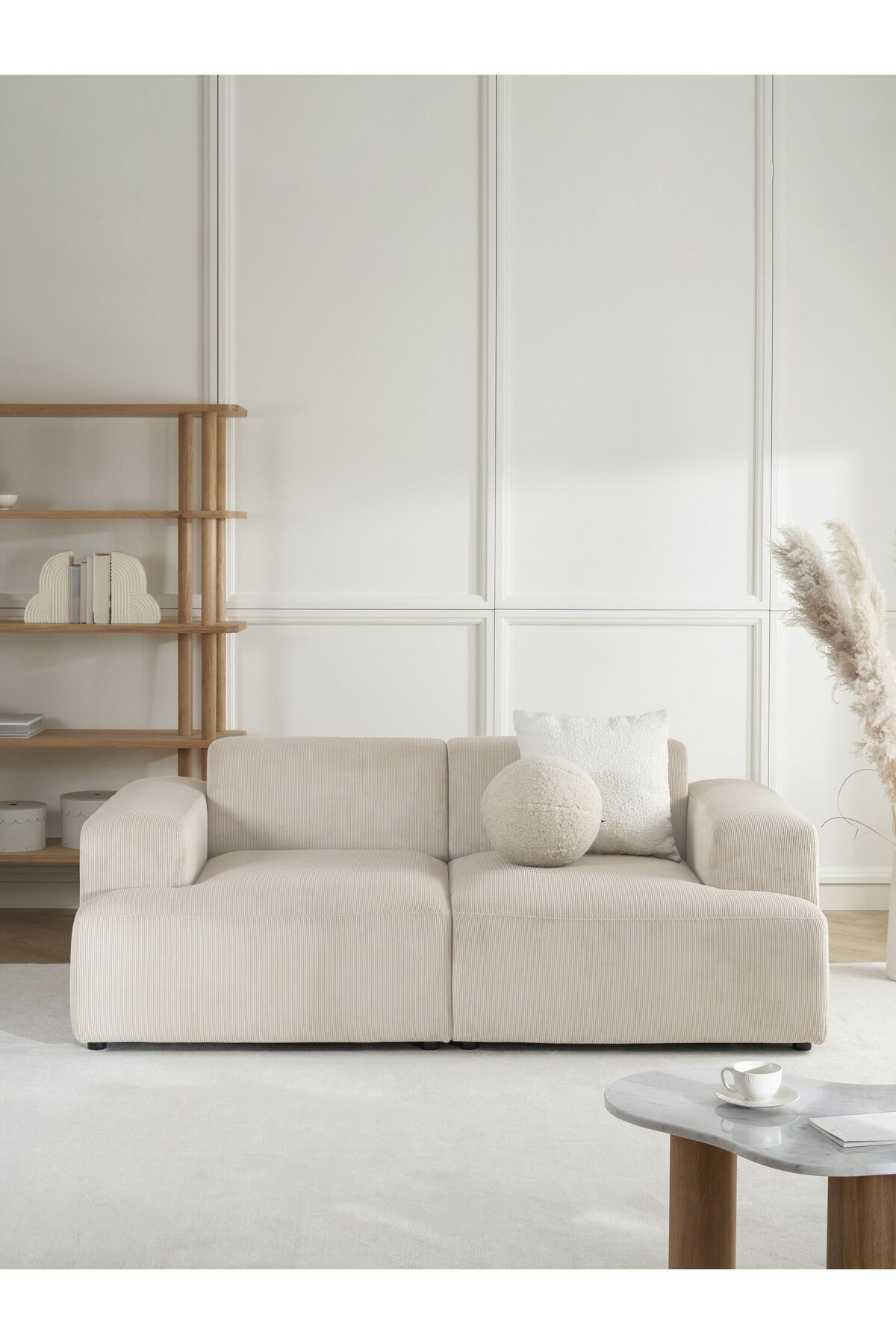 S Home Design Concept Molly 2 Modül Kanepe Koltuk Fitilli Kırık Beyaz