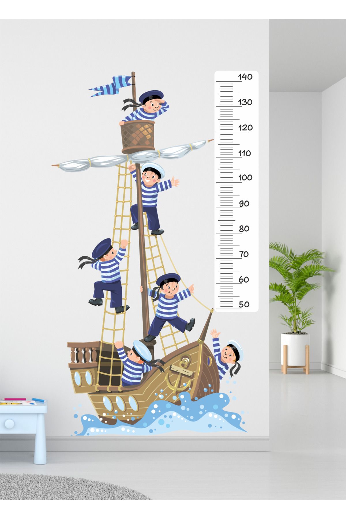 efekt reklam Denizci Boy Ölçer Cetveli Çocuk Bebek Odası Yapışkanlı Duvar Kağıdı Aksesuarları Süsü Duvar Sticker