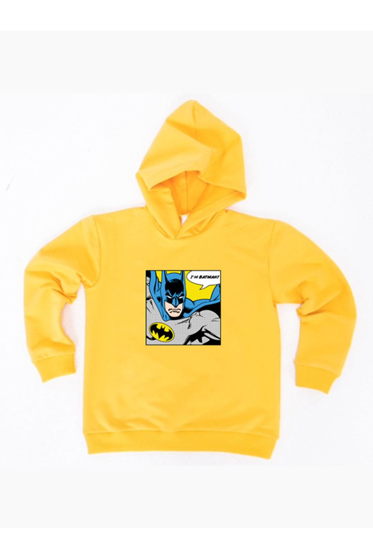 Batman baskılı kapüşonlu pamuklu kumaş çocuk sweatshirt