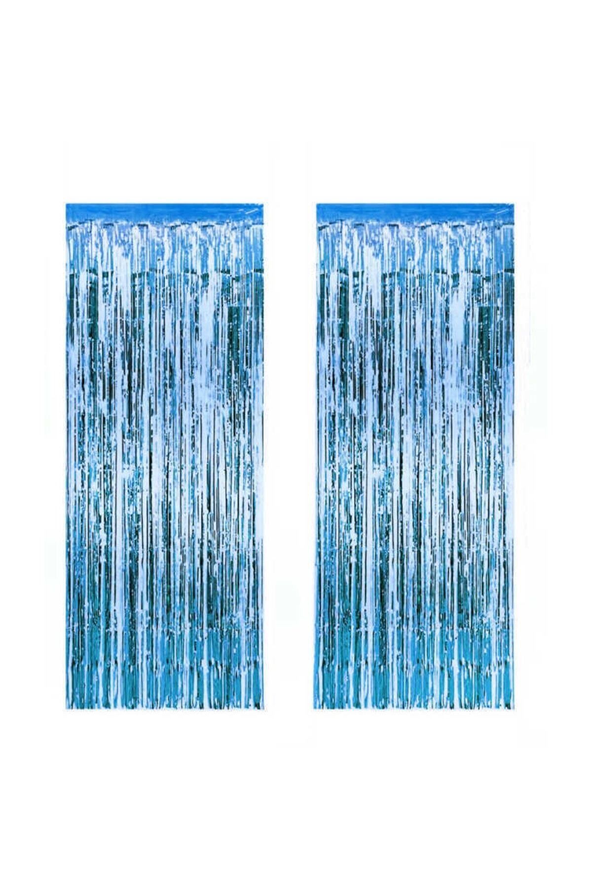 ELITETIME 2 Adet Kapı Perdesi Kapı Banner Fon Süsü Metalize Mavi
