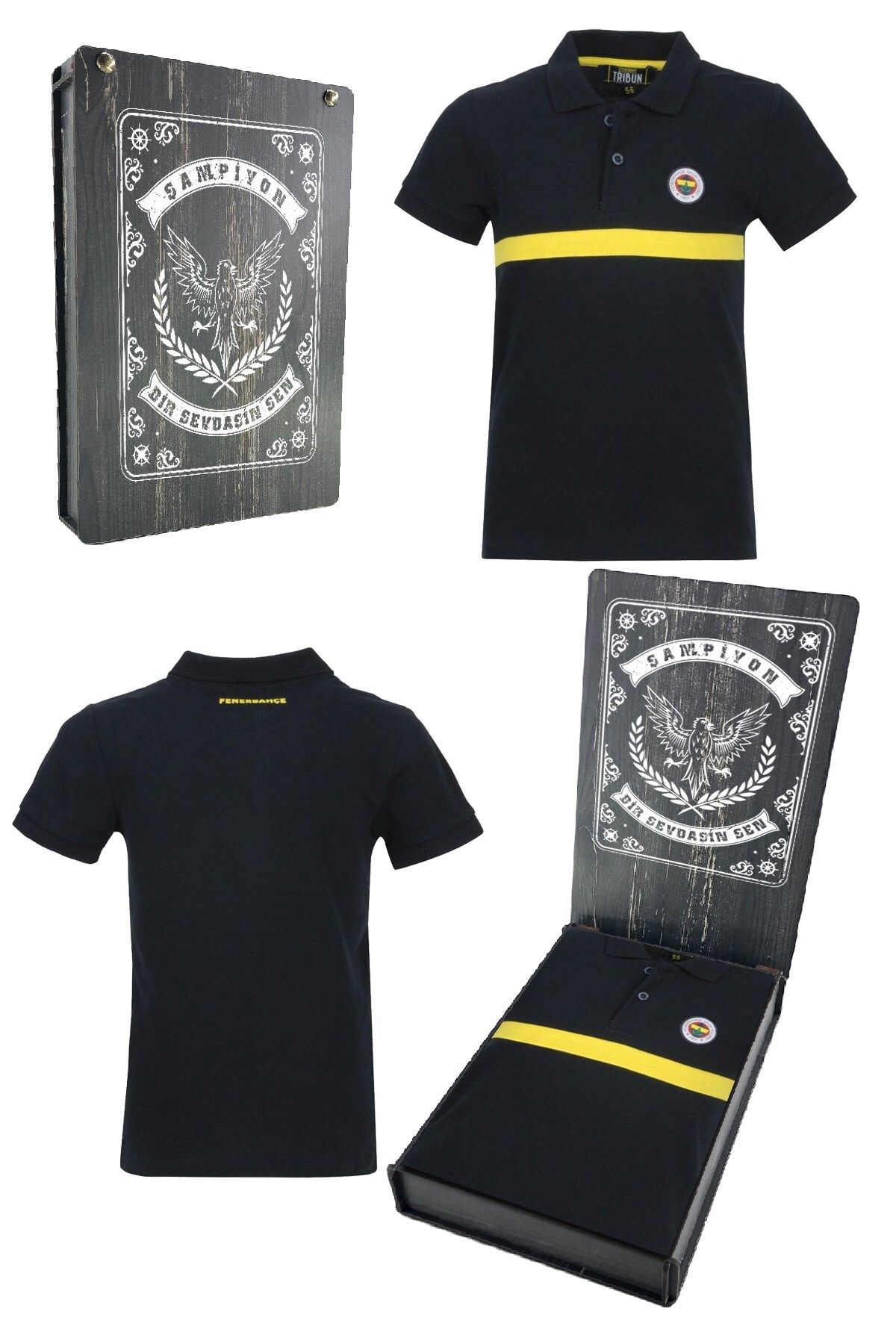 Fenerbahçe Lisanslı Polo Yaka Lacivert Çocuk T-Shirt Hediyelik Ahşap Kutulu