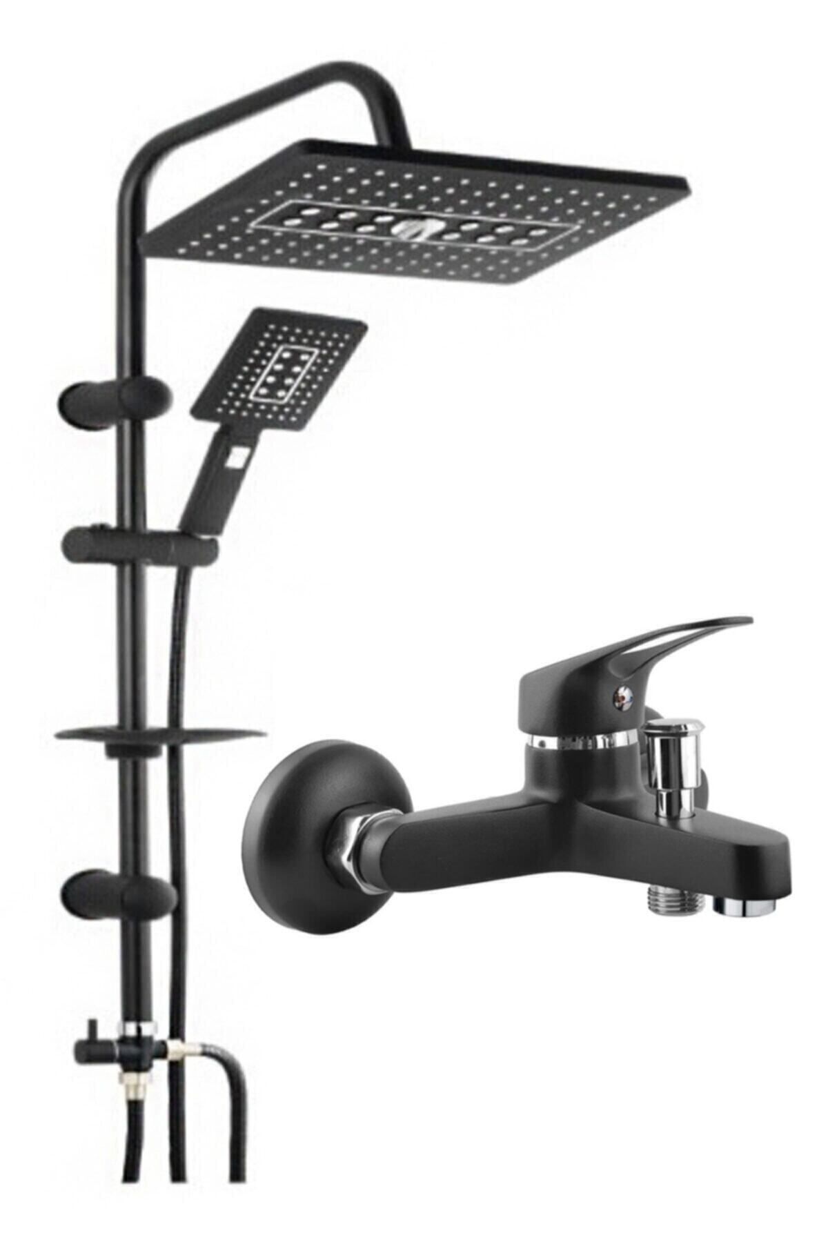 On2 Armatür Lüx Siyah Tepe Robot Duş Seti Ve Siyah Banyo Bataryası | Modern Ve Şık Tasarım