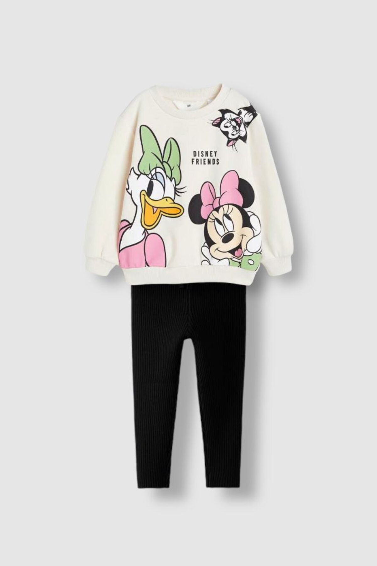 minibambi Kız Çocuk Disney Minnie Mouse Desenli Pamuklu Sweatshirt Siyah tayt Alt-üst Takım
