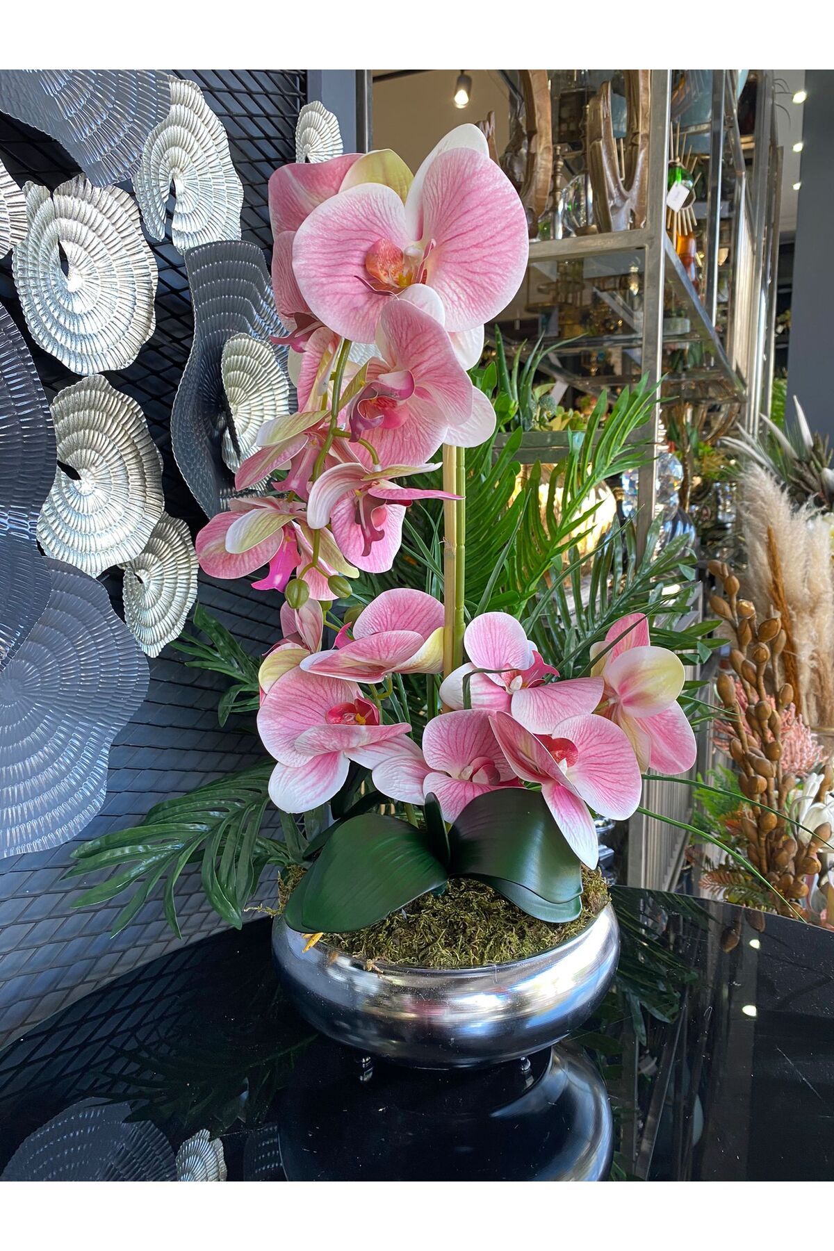 TASARIMHMODA Yapay Orkideli Üç Dallı Islak Yassı Vazo