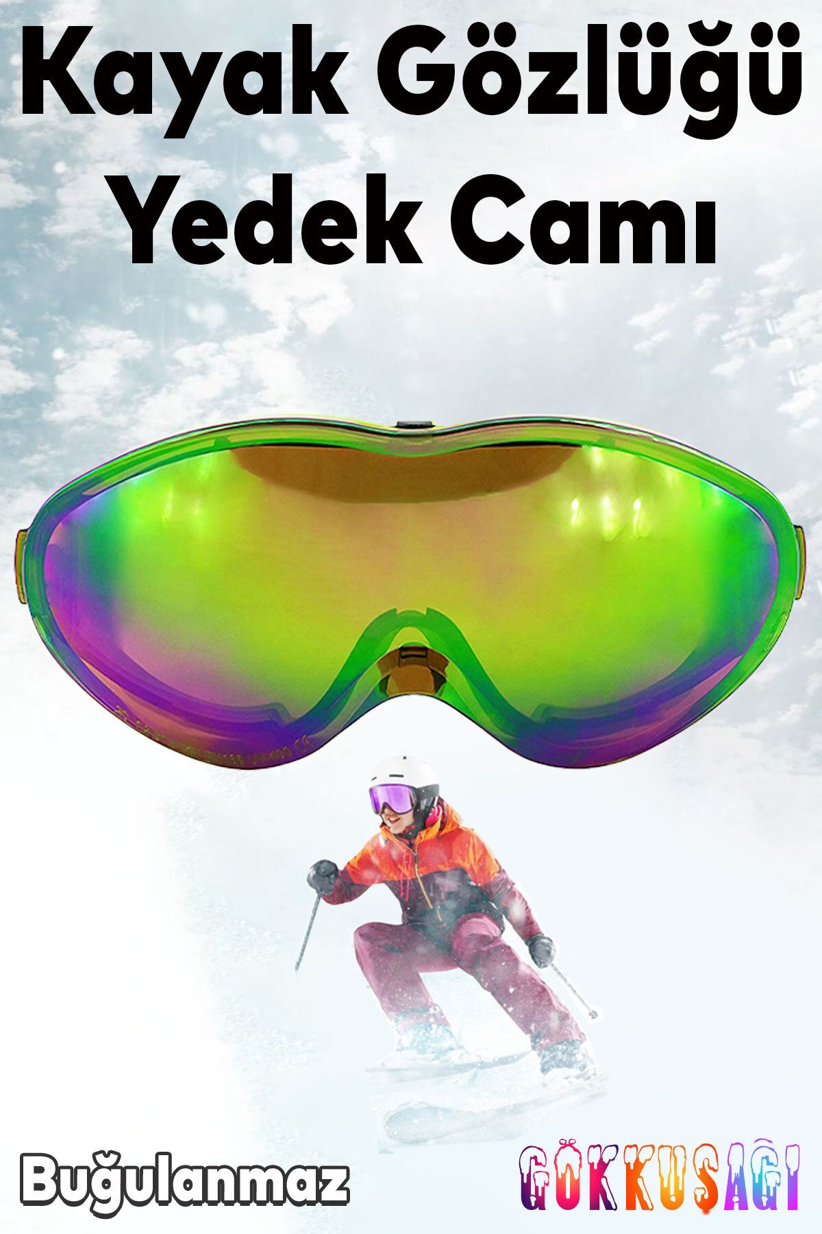 Badem10 Bellasimo Çerçevesiz Kayak Gözlüğü Camı Lens Değiştirebilir Cam Antifog Güneş Kar Gözlük Camı Gökkuş
