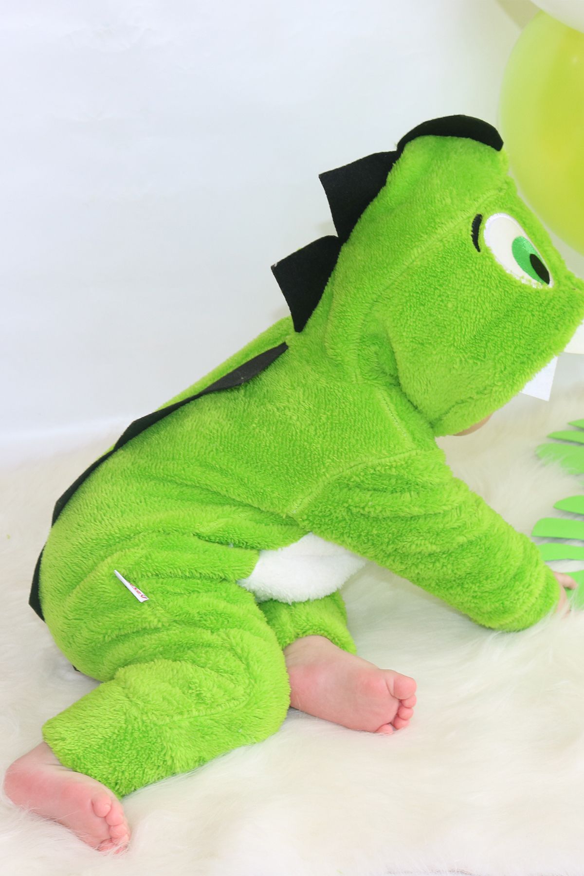 Bebesev Baby Unisex Bebek Yeşil Beyaz Peluş Timsahlı Tulum