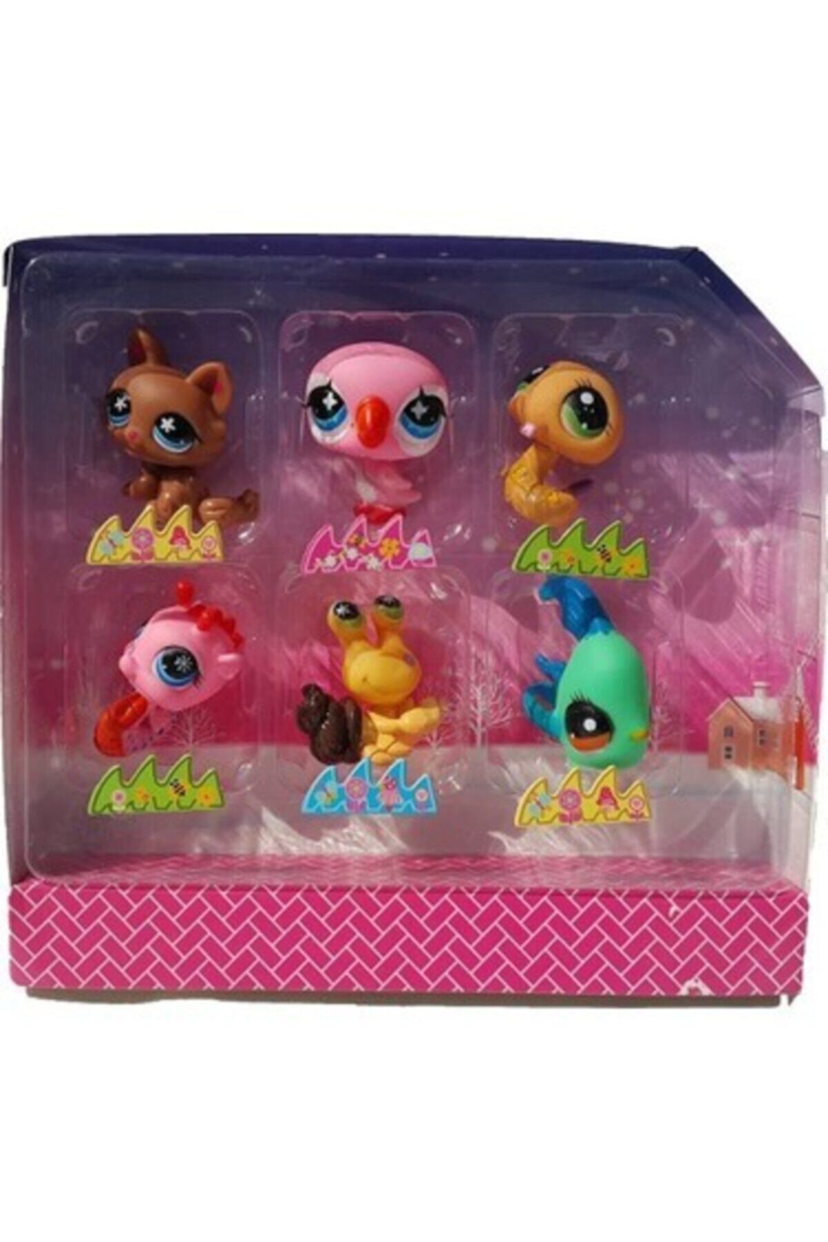 Littlest Pet Shop Neşeli Minişler 6'lı Miniş Ailesi Oyuncak Pet Star Minişler Pembe Kuşlu Model Set