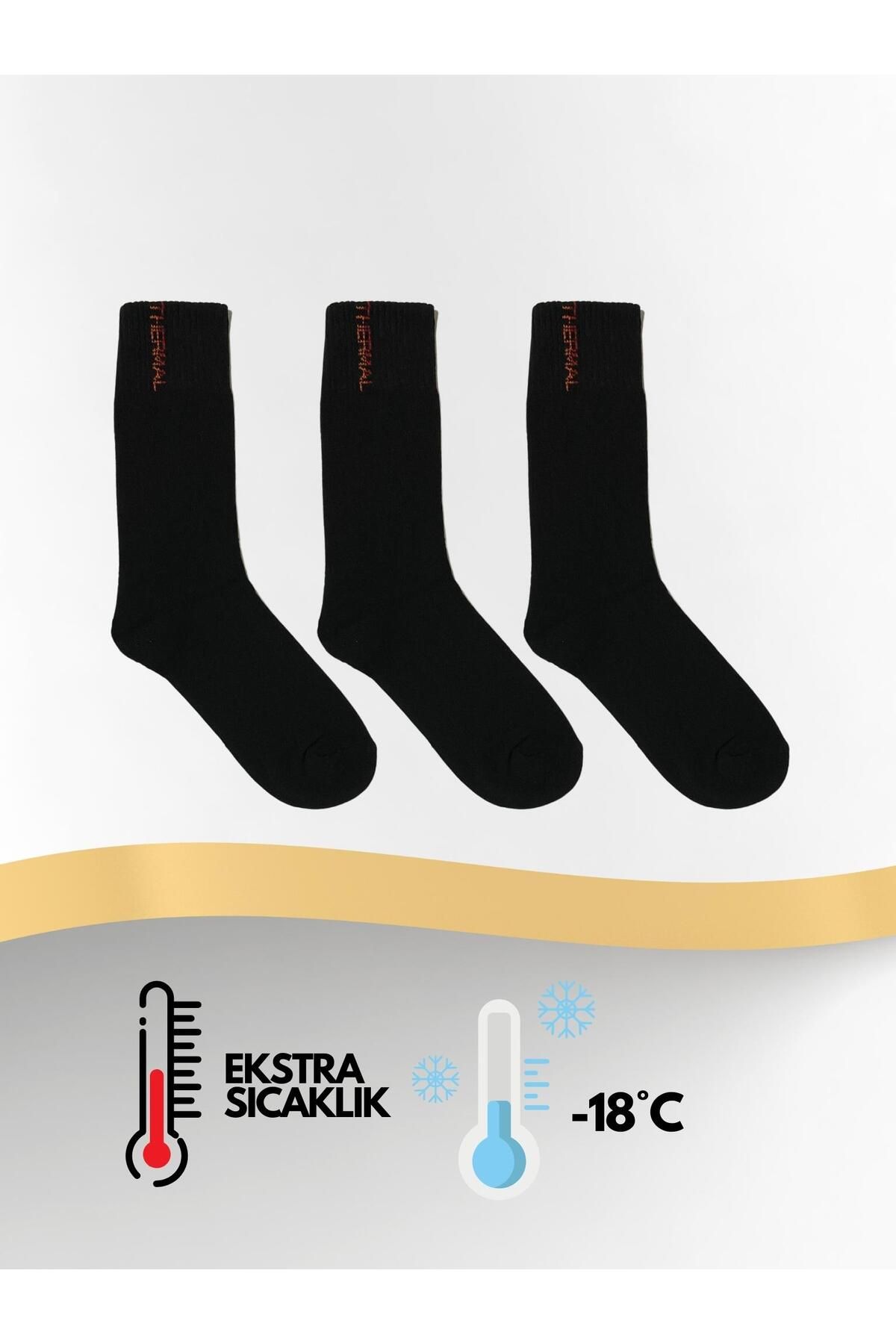 Sweex Termal Kışlık Kalın Havlu Erkek Siyah Çorap 3'lü