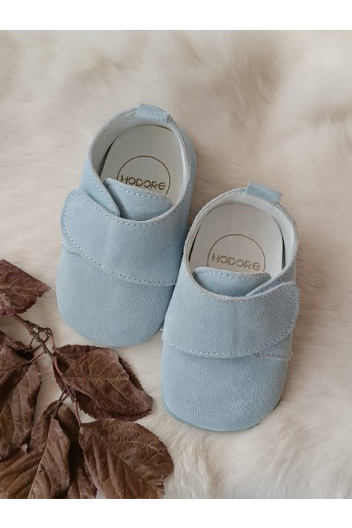 Hodore Bebe Mavi Hakiki Deri Cırt Cırtlı Bebek Ayakkabı
