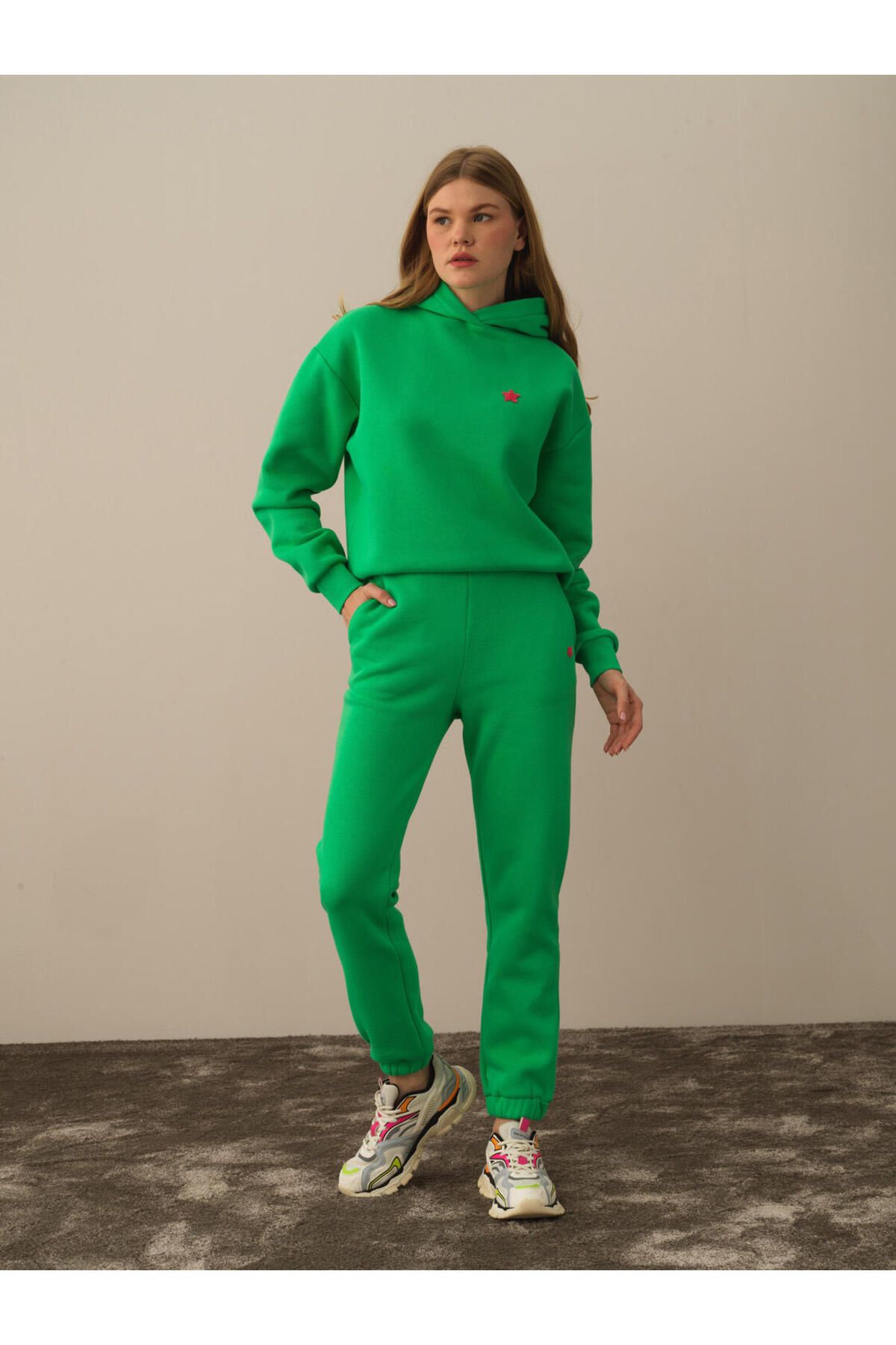 Xint Kadın Yeşil Pamuklu Regular Fit Basic Sweat Pantolon