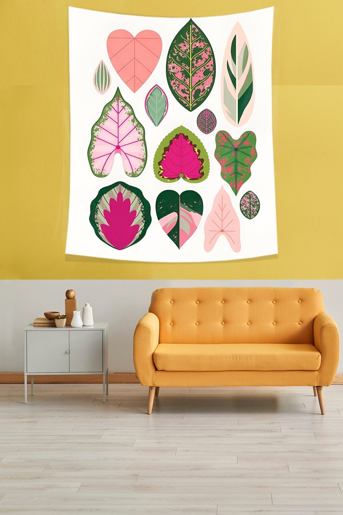 Pelangi Yaprağı Güzel Renkli Yaprak Çeşitleri Leke Tutmaz Kumaş Duvar Örtüsü Duvar Halısı Tapestry