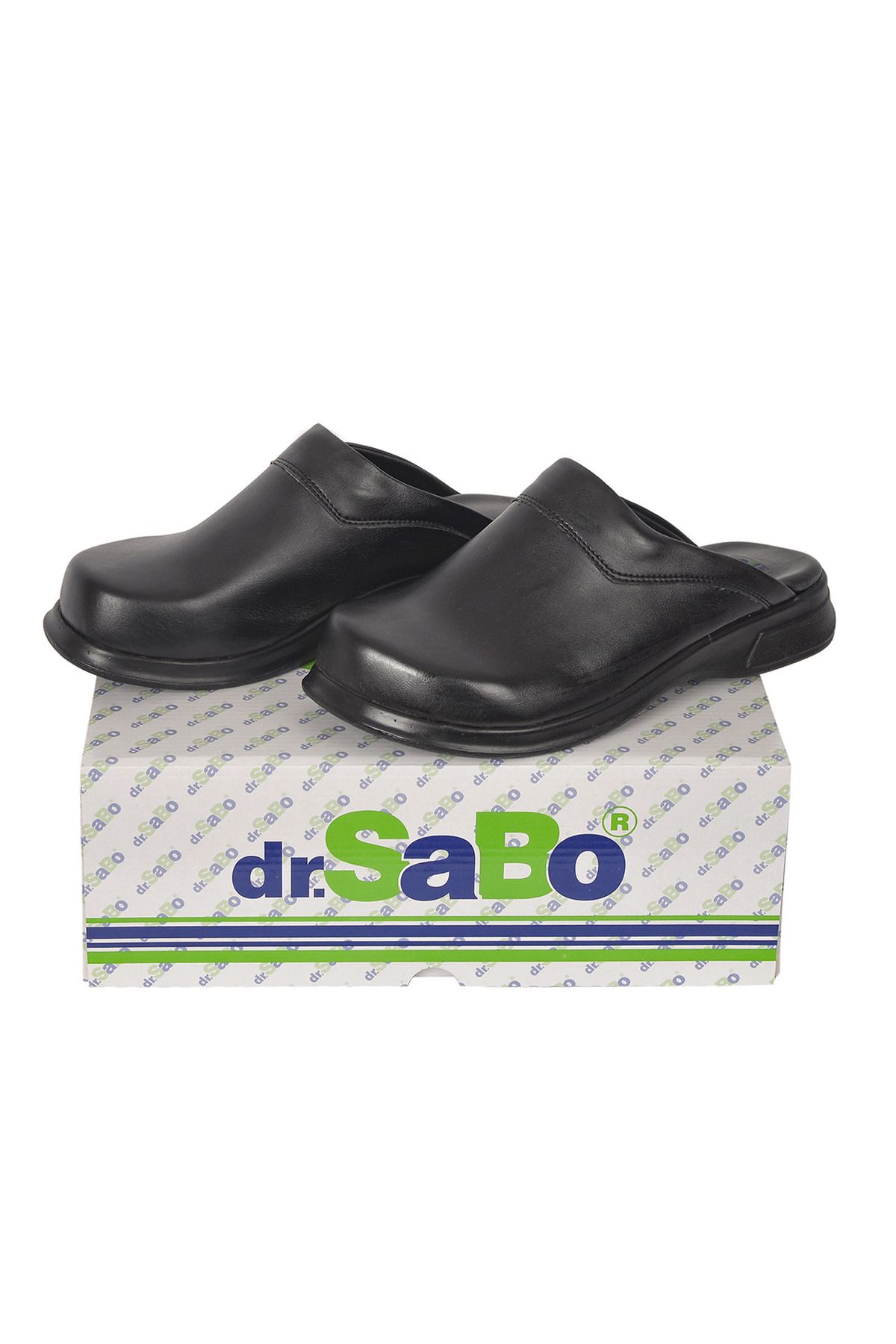 DR SABO Siyah Aşçı Sabo Terlik - Mutfak Terliği Ortopedik Deri