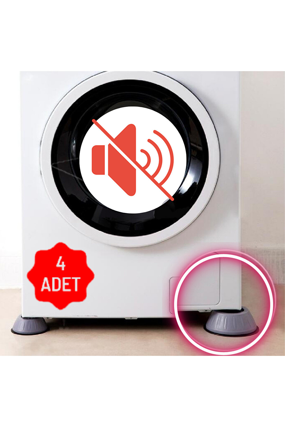 pazaromi Beyaz Eşya Altlığı Çamaşır Makinesi Titreşim Önleyici Kaydırmaz Vantuzlu Koruyucu Stoper 4 Adet