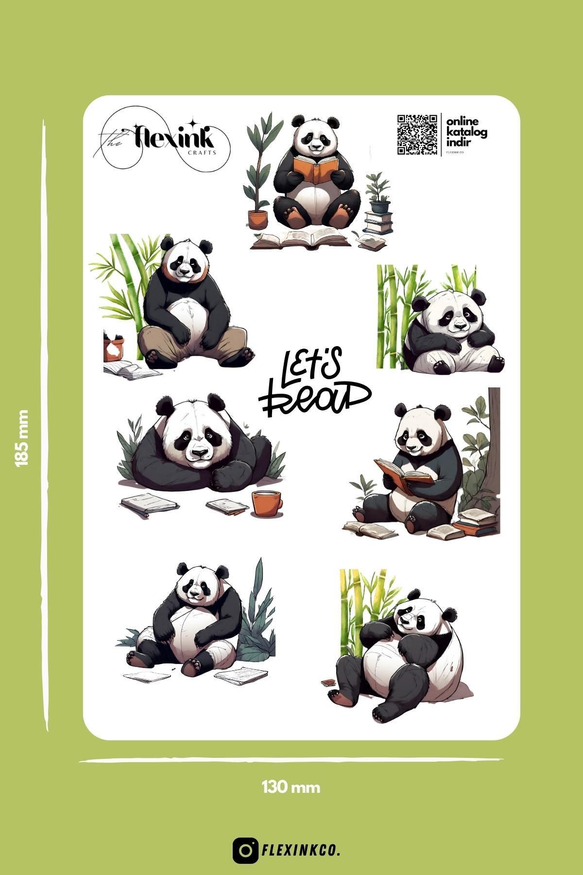 Flexink Co Çalışkan Pandalar Temalı Parlak Sticker Seti Scrapbook Ajanda Journal Bullet Planner Telefon