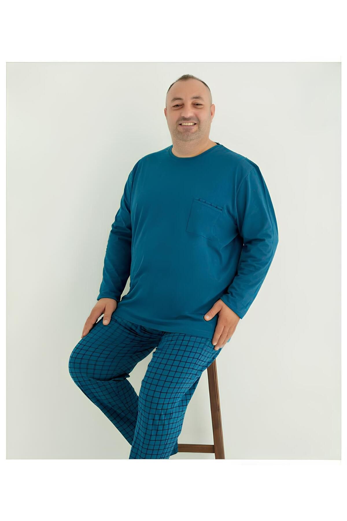 Aydoğan Büyük Beden Erkek Pamuklu Pijama Takımı Homewear Cotton Pajama Set