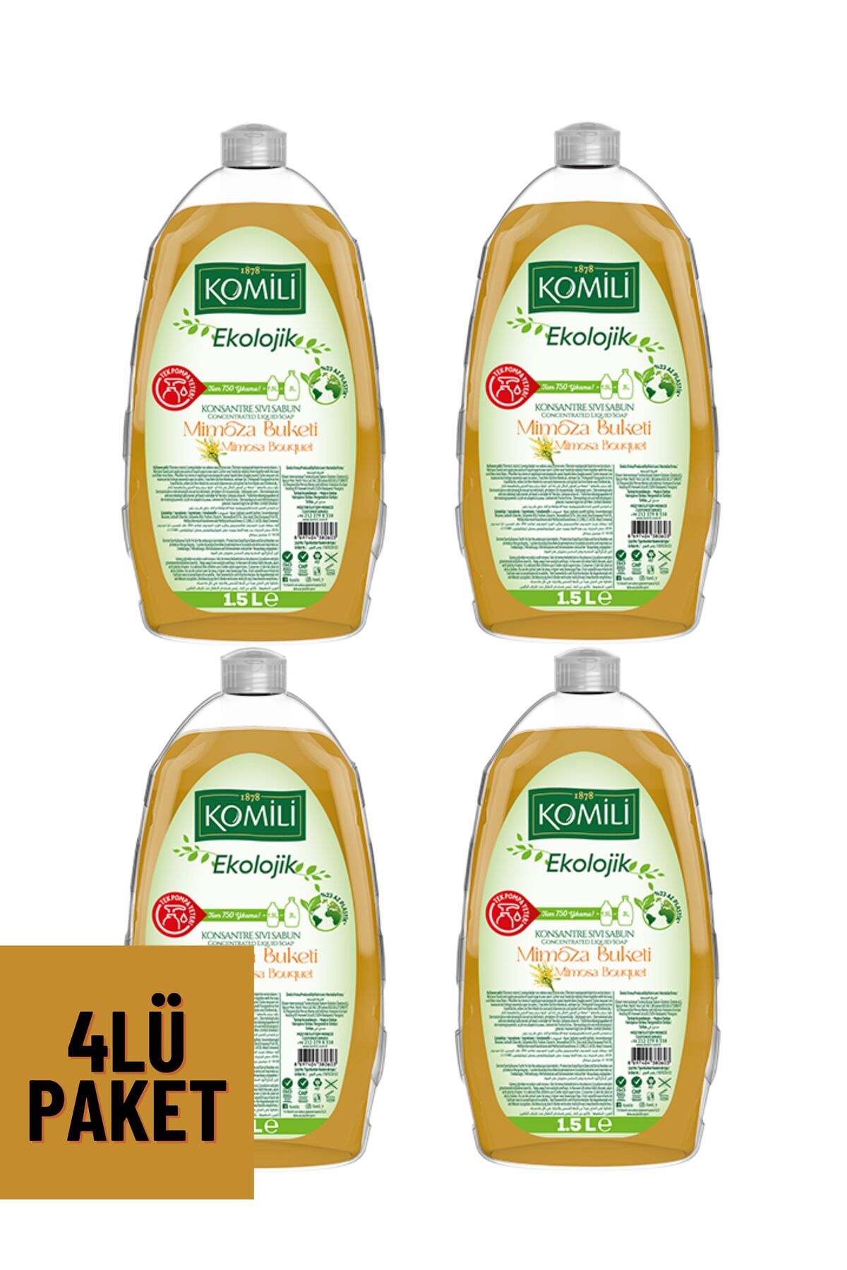 Komili Ekolojik Konsantre Sıvı Sabun Mimoza 1,5lt x 4 Adet