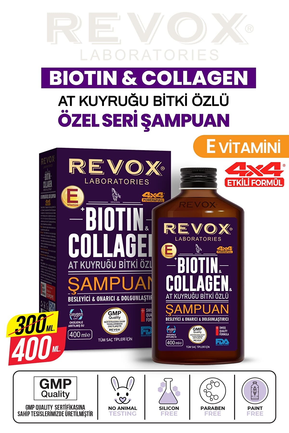 Revox Biotin Collagen At Kuyruğu Bitki Özlü Dökülme Karşıtı, Hızlı Uzama Etkili Dolgunlaştırıcı Şampuan