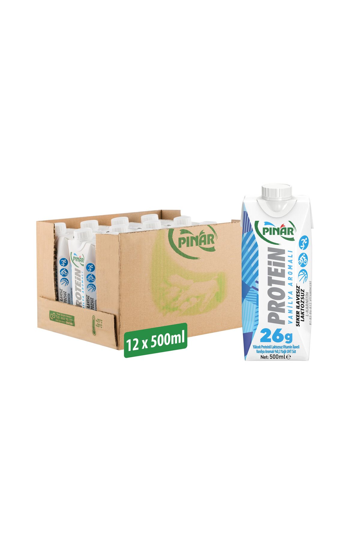 Pınar Vanilya Aromalı Proteinli Süt 500 ml X 12 Adet