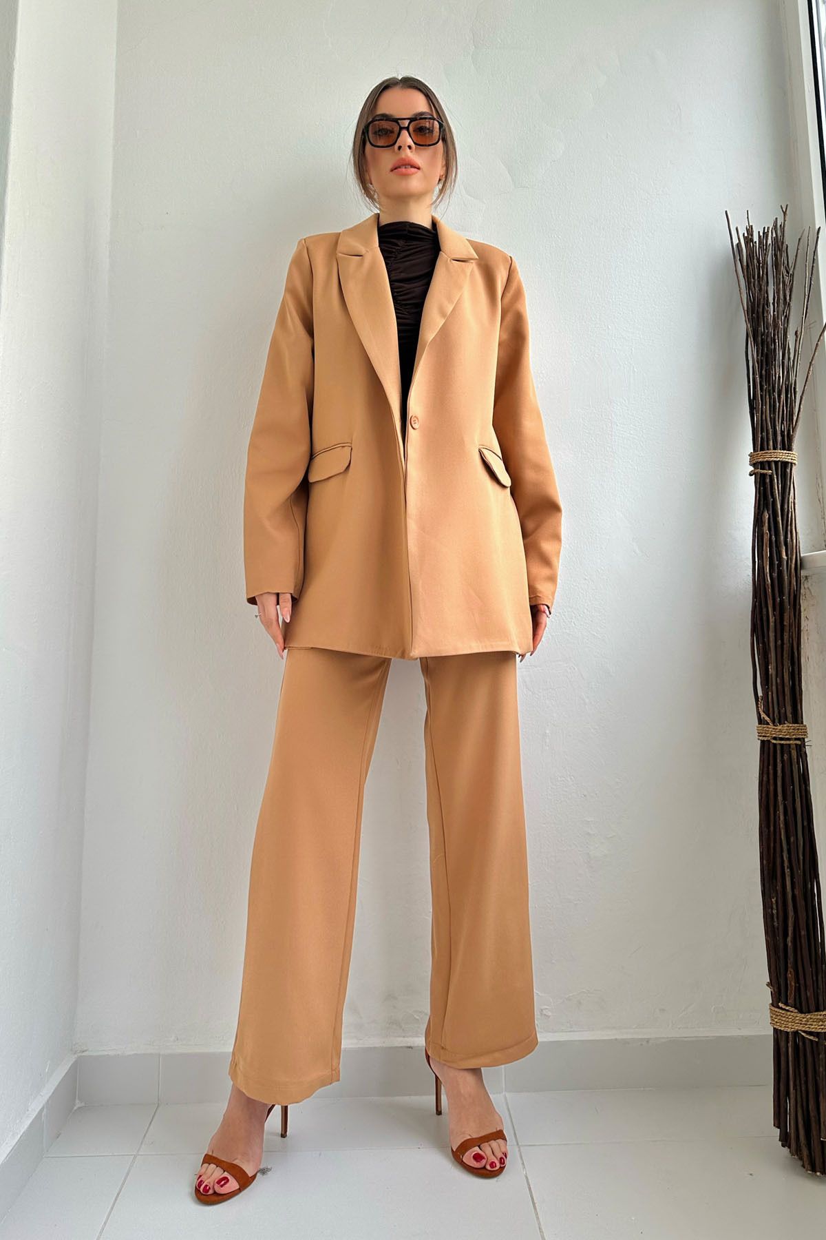 Seda Yalçın Atelier Camel Tek Düğmeli Kadın Blazer Ceket