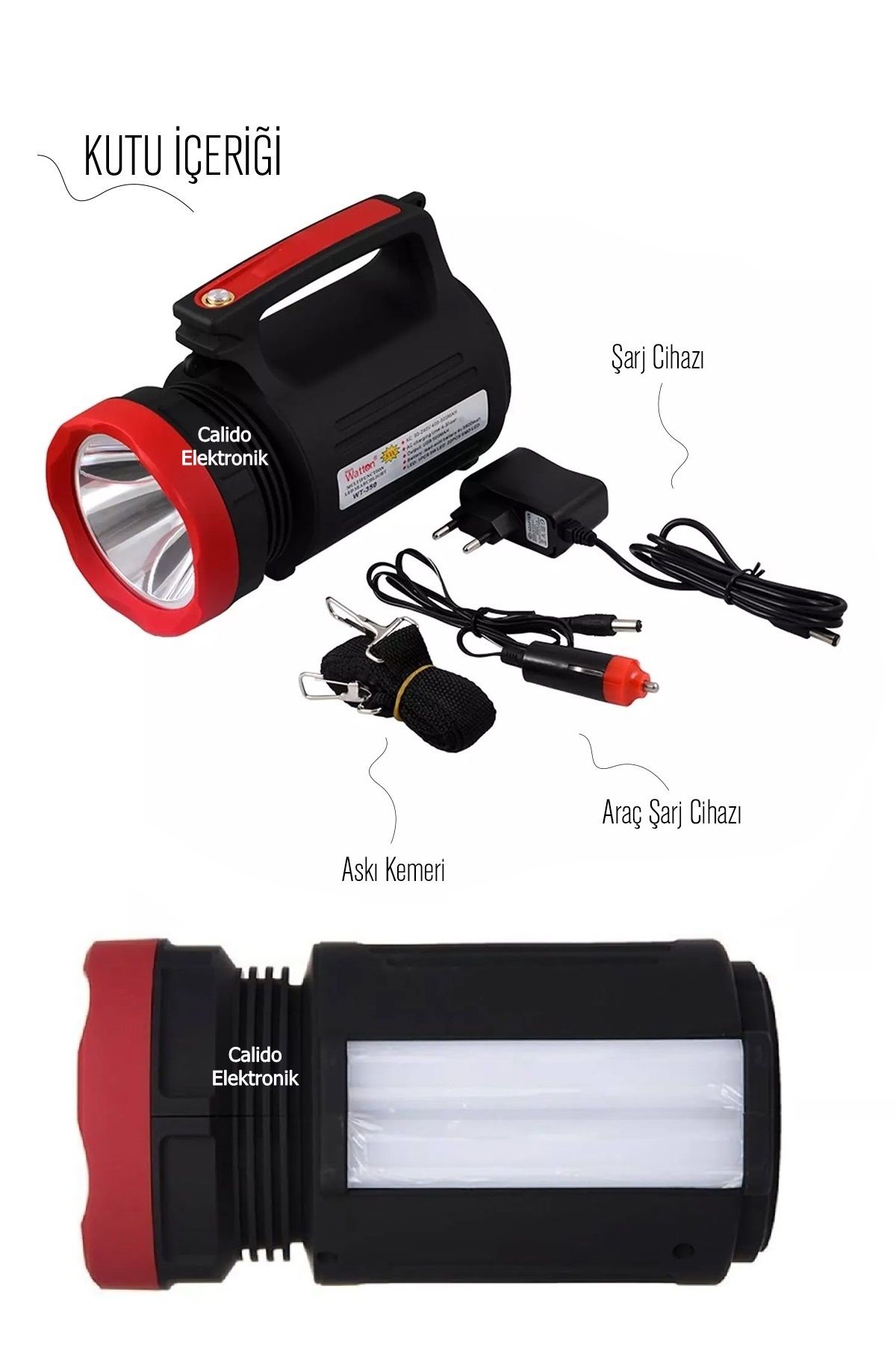 Calido Elektronik Projektör Şarjlı Telefon Şarj Eden El Feneri Işıldak Feneri Power Led 5 Waat Şarjlı Uzun Menzilli