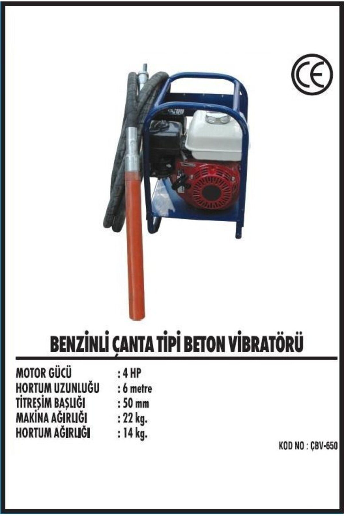 Şener 4hp. Honda Motorlu Benzinli Beton Vibratörü