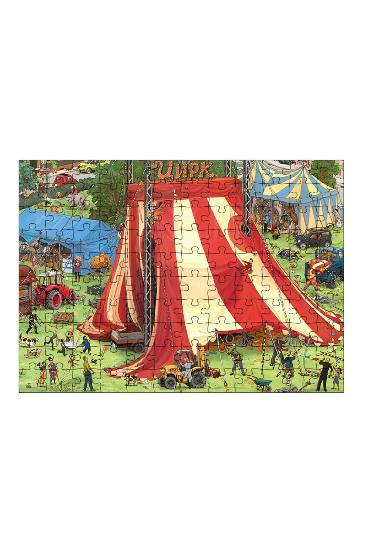 Tablomega Ahşap Mdf Puzzle Yapboz Sirk Çadırı Kurulumu 120 Parça 25*35 cm