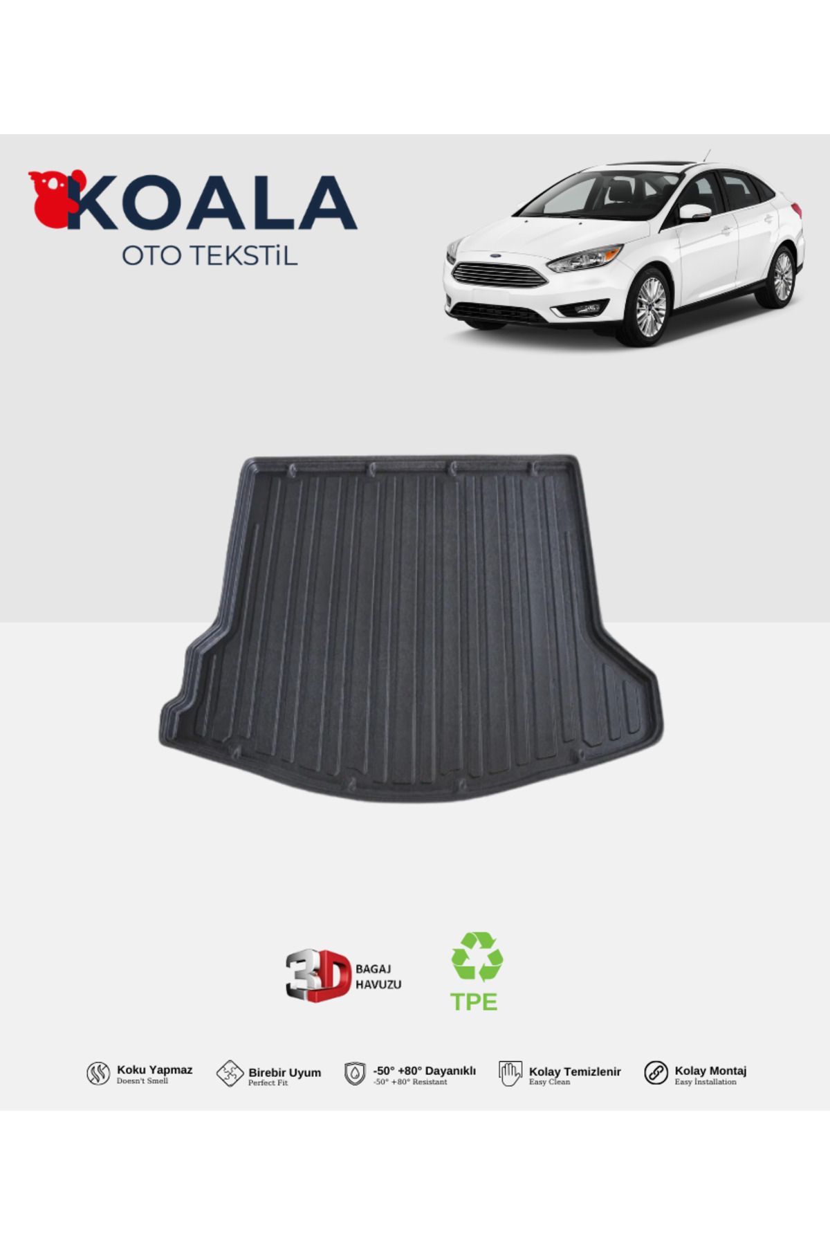 KoalaOtoTekstil Ford Focus 4 Sedan (İnce Stepne) (2015-2018) 3d Bagaj Havuzu