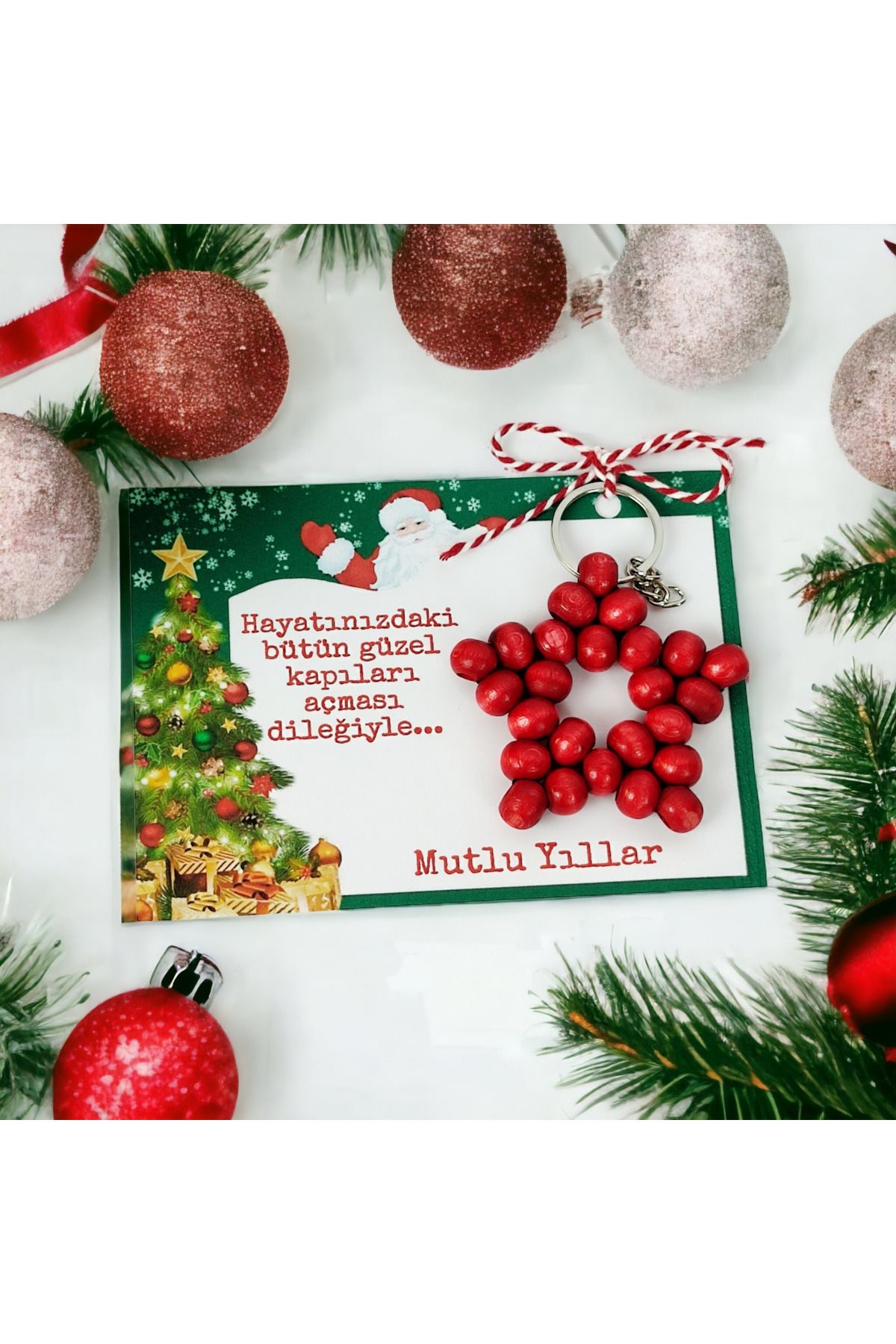 NEVA KONSEPT HEDİYELİK Yılbaşı hediyesi kırmızı yıldız anahtarlık ve kartı Yeni Yıl Hediyesi 1 Adet